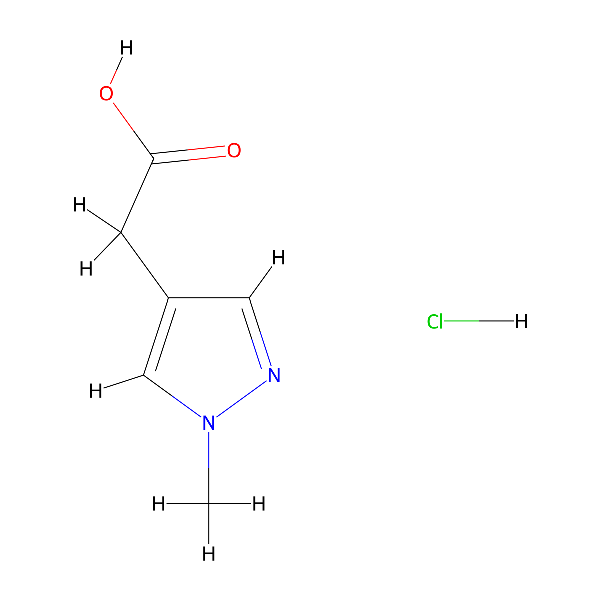 2-(1-methyl-1H-pyrazol-4-yl)acetic acid hydrochloride molecular structure, CAS 2097863-77-7