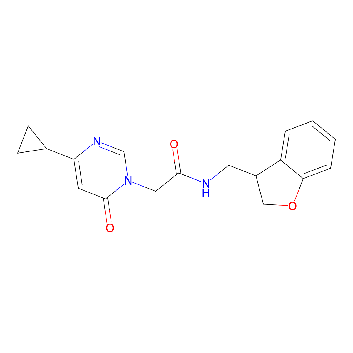 2-(4-cyclopropyl-6-oxo-1,6-dihydropyrimidin-1-yl)-N-[(2,3-dihydro-1-benzofuran-3-yl)methyl]acetamide molecular structure, CAS 2097863-80-2