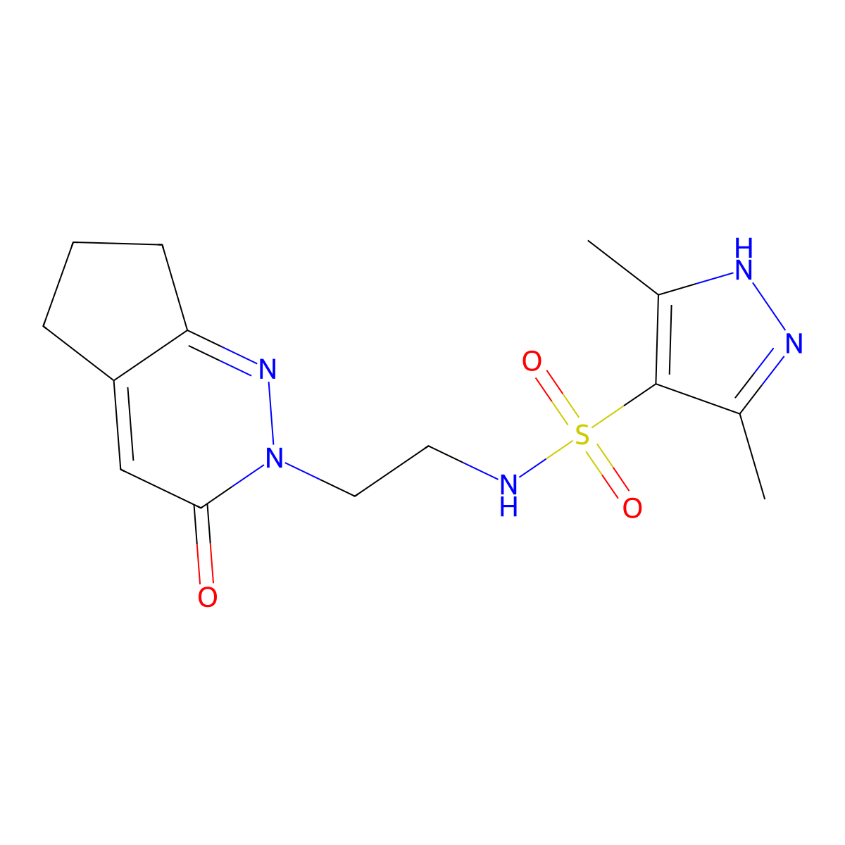 3,5-dimethyl-N-(2-(3-oxo-3,5,6,7-tetrahydro-2H-cyclopenta[c]pyridazin-2-yl)ethyl)-1H-pyrazole-4-sulfonamide molecular structure, CAS 2097863-84-6