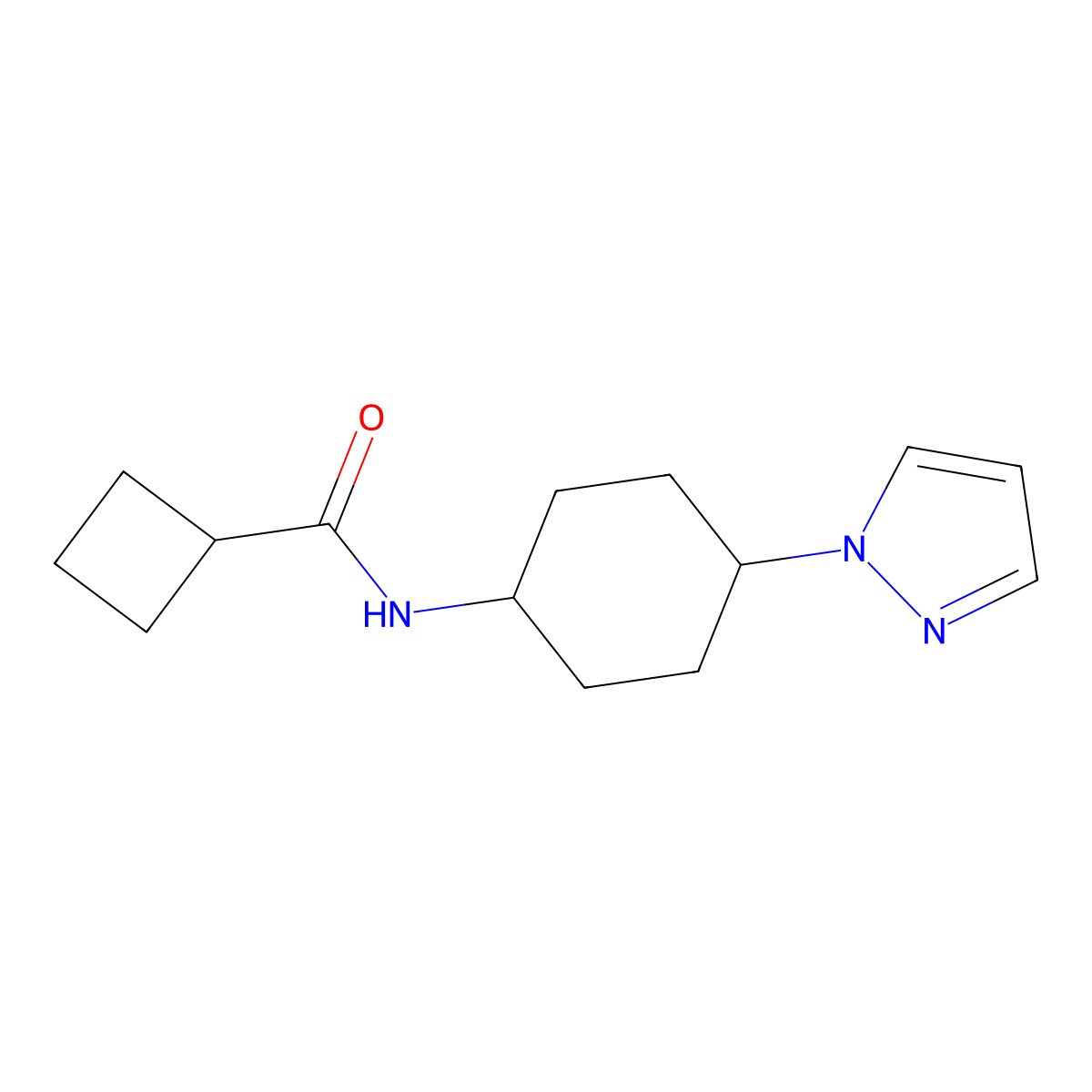 N-[4-(1H-pyrazol-1-yl)cyclohexyl]cyclobutanecarboxamide molecular structure, CAS 2097863-87-9