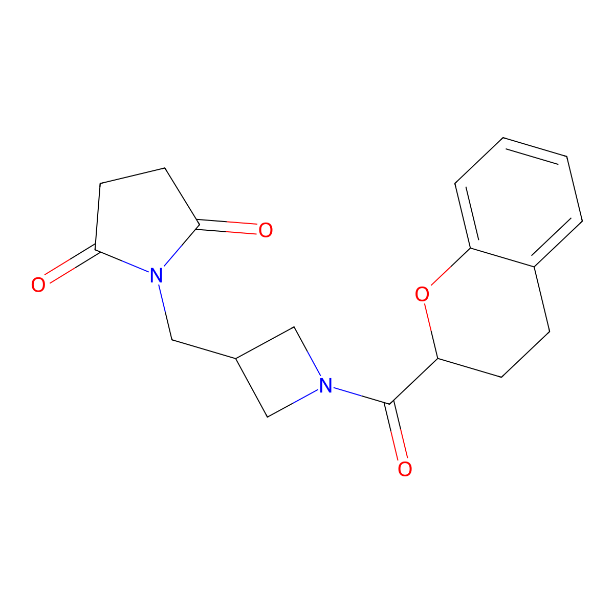1-{[1-(3,4-dihydro-2H-1-benzopyran-2-carbonyl)azetidin-3-yl]methyl}pyrrolidine-2,5-dione molecular structure, CAS 2097863-89-1