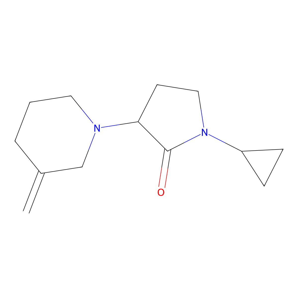 1-Cyclopropyl-3-(3-methylidenepiperidin-1-yl)pyrrolidin-2-one molecular structure, CAS 2097863-90-4