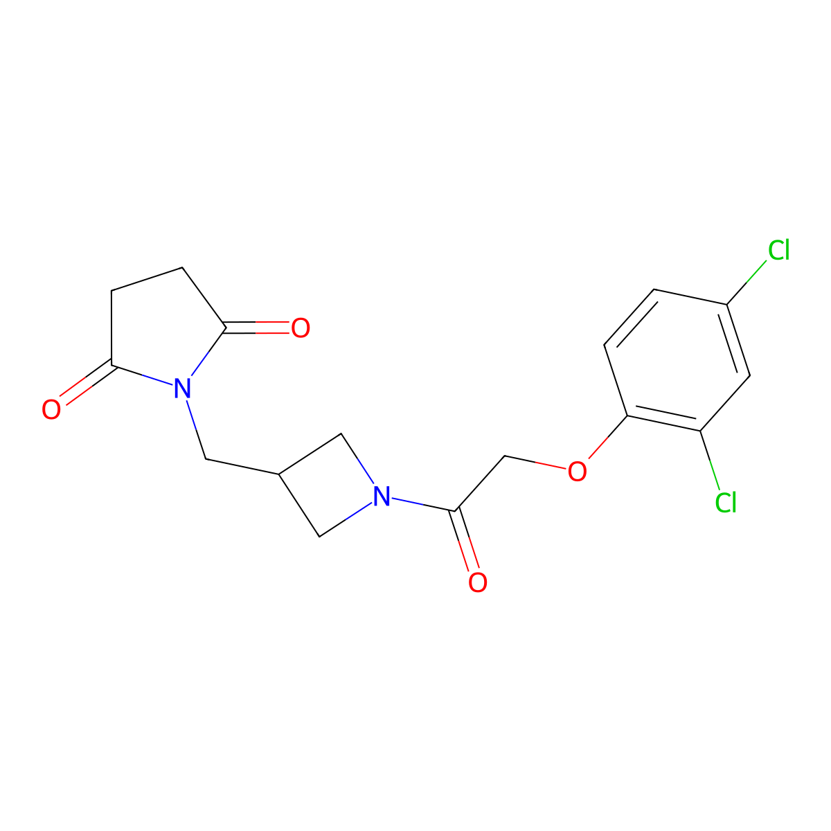 1-({1-[2-(2,4-Dichlorophenoxy)acetyl]azetidin-3-yl}methyl)pyrrolidine-2,5-dione molecular structure, CAS 2097863-92-6