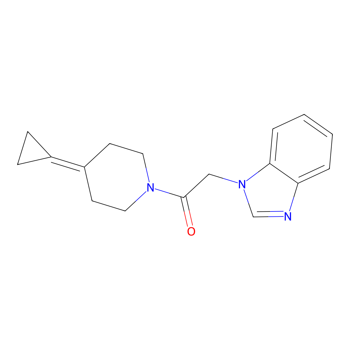 2-(1H-benzo[d]imidazol-1-yl)-1-(4-cyclopropylidenepiperidin-1-yl)ethanone molecular structure, CAS 2097863-96-0