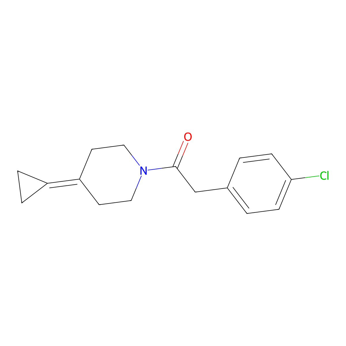 2-(4-Chlorophenyl)-1-(4-cyclopropylidenepiperidin-1-yl)ethanone molecular structure, CAS 2097863-98-2