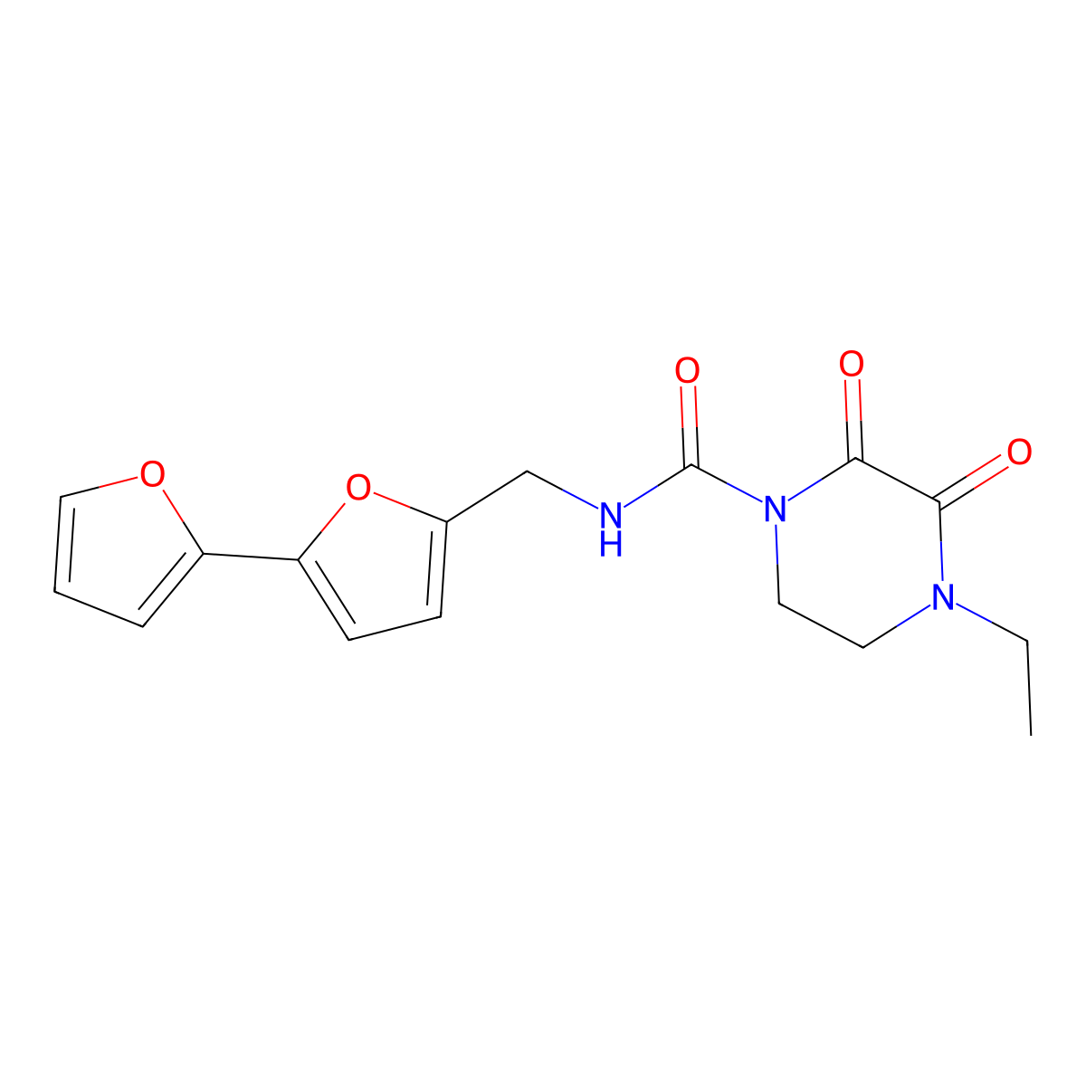 N-({[2,2'-bifuran]-5-yl}methyl)-4-ethyl-2,3-dioxopiperazine-1-carboxamide molecular structure, CAS 2097864-01-0