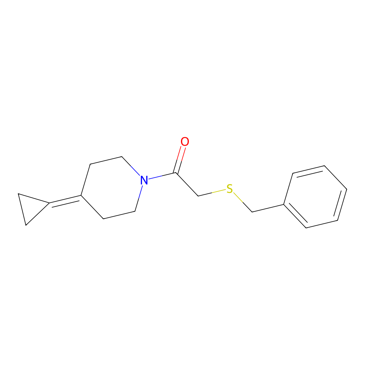 2-(Benzylthio)-1-(4-cyclopropylidenepiperidin-1-yl)ethanone molecular structure, CAS 2097864-07-6