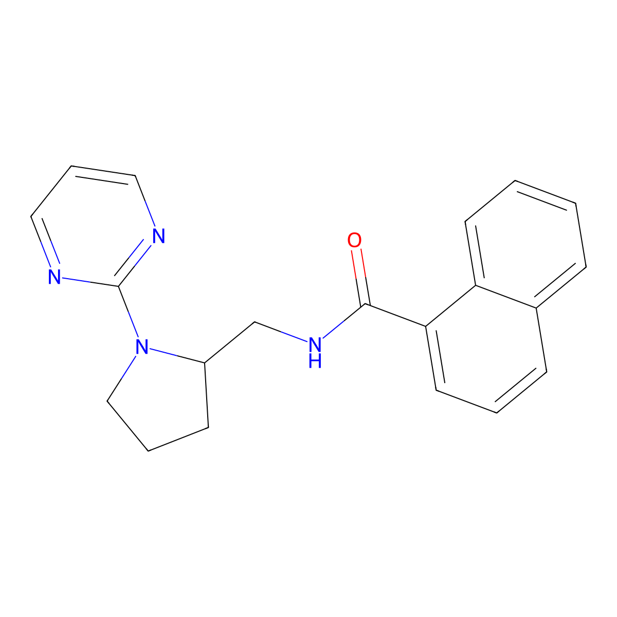 N-{[1-(pyrimidin-2-yl)pyrrolidin-2-yl]methyl}naphthalene-1-carboxamide molecular structure, CAS 2097864-08-7