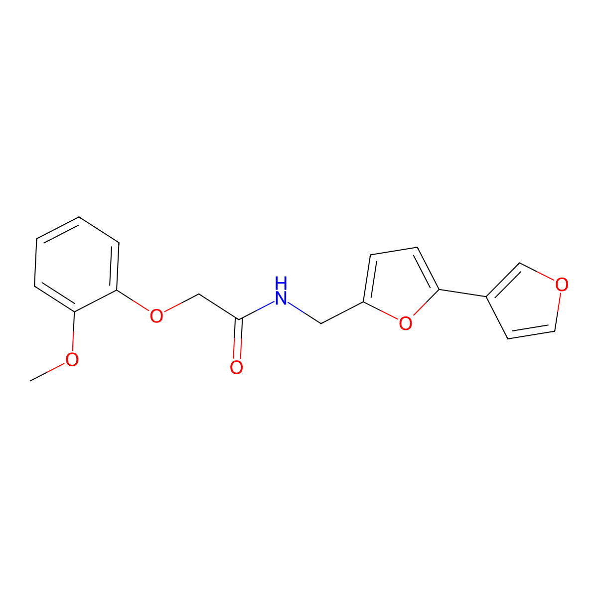 N-({[2,3'-bifuran]-5-yl}methyl)-2-(2-methoxyphenoxy)acetamide molecular structure, CAS 2097864-09-8
