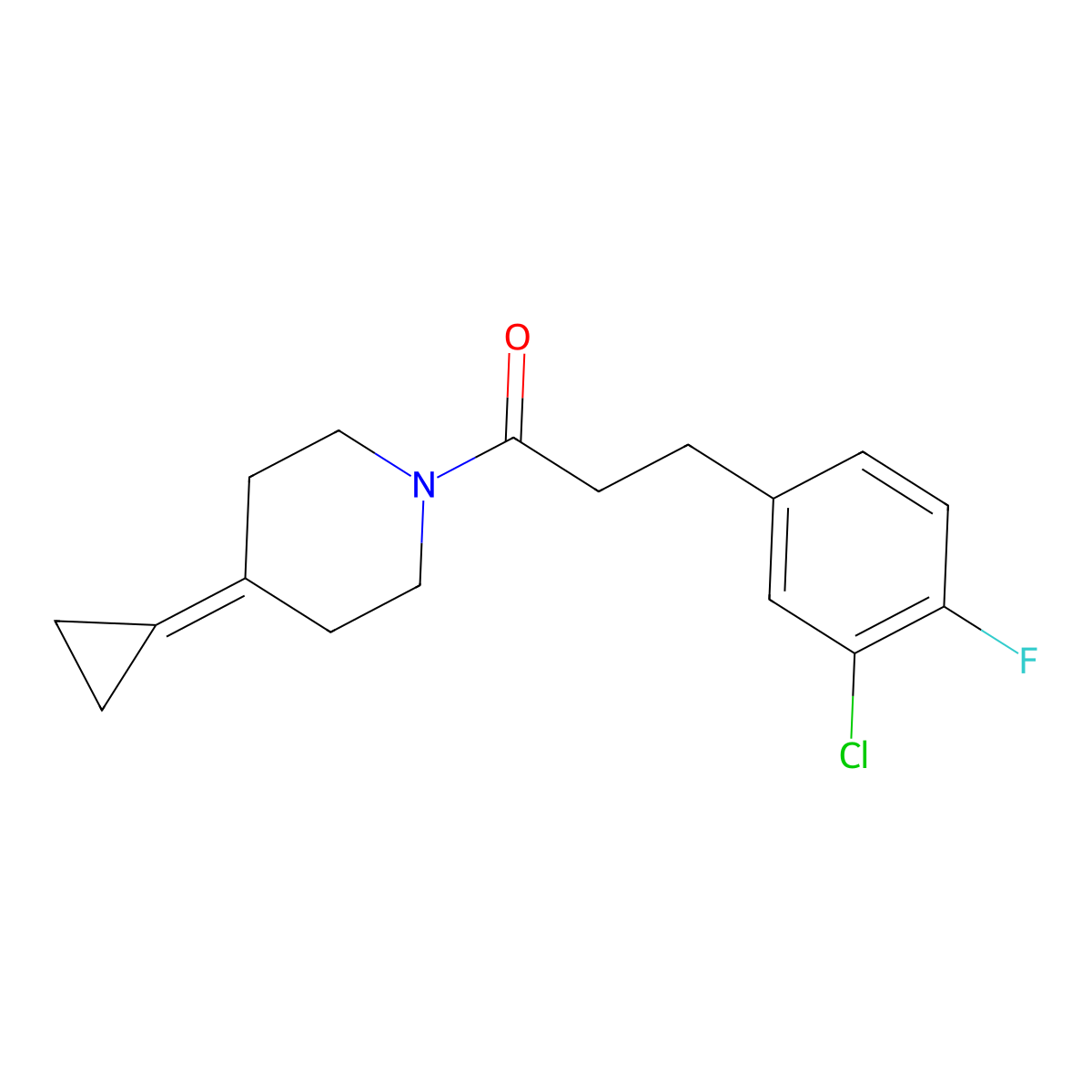 3-(3-Chloro-4-fluorophenyl)-1-(4-cyclopropylidenepiperidin-1-yl)propan-1-one molecular structure, CAS 2097864-18-9