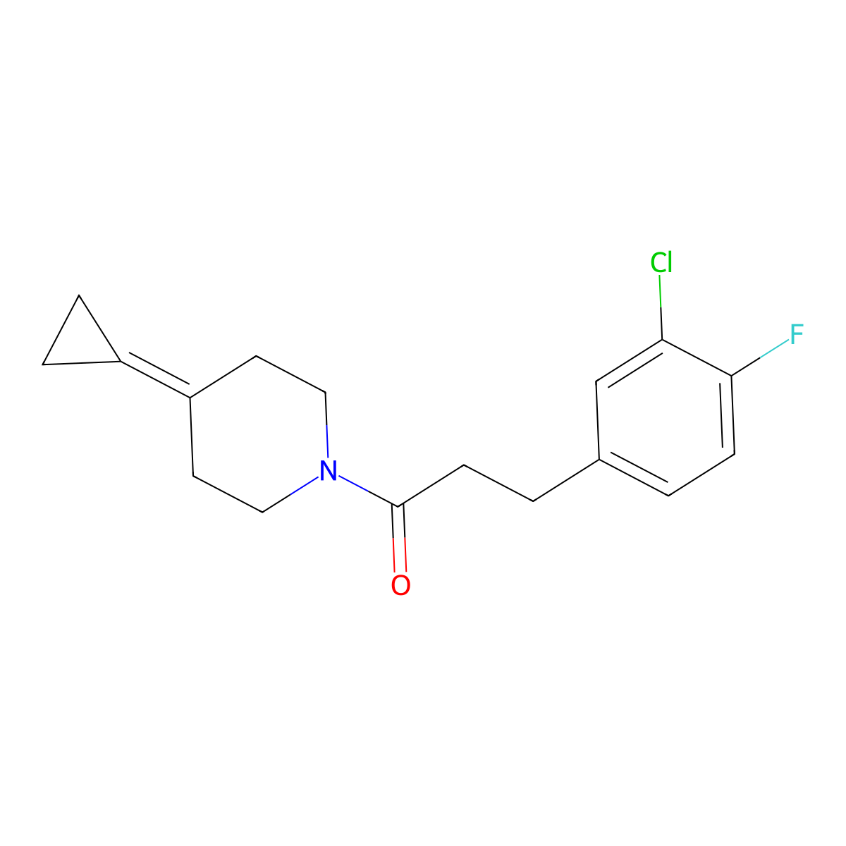 3-(3-Chloro-4-fluorophenyl)-1-(4-cyclopropylidenepiperidin-1-yl)propan-1-one molecular structure, CAS 2097864-18-9