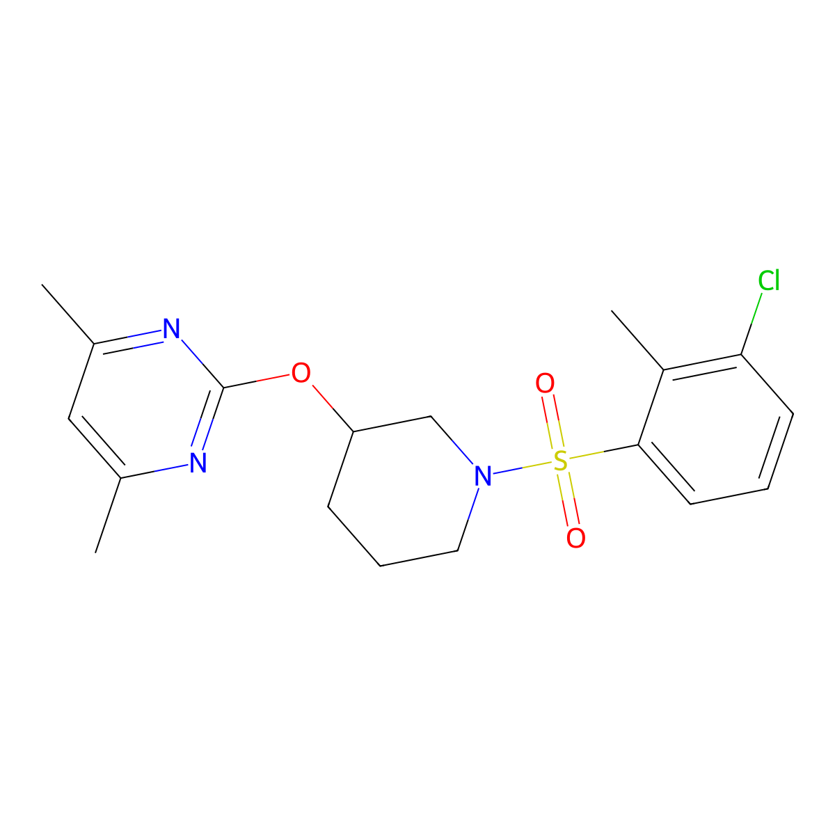 2-((1-((3-Chloro-2-methylphenyl)sulfonyl)piperidin-3-yl)oxy)-4,6-dimethylpyrimidine molecular structure, CAS 2097864-22-5