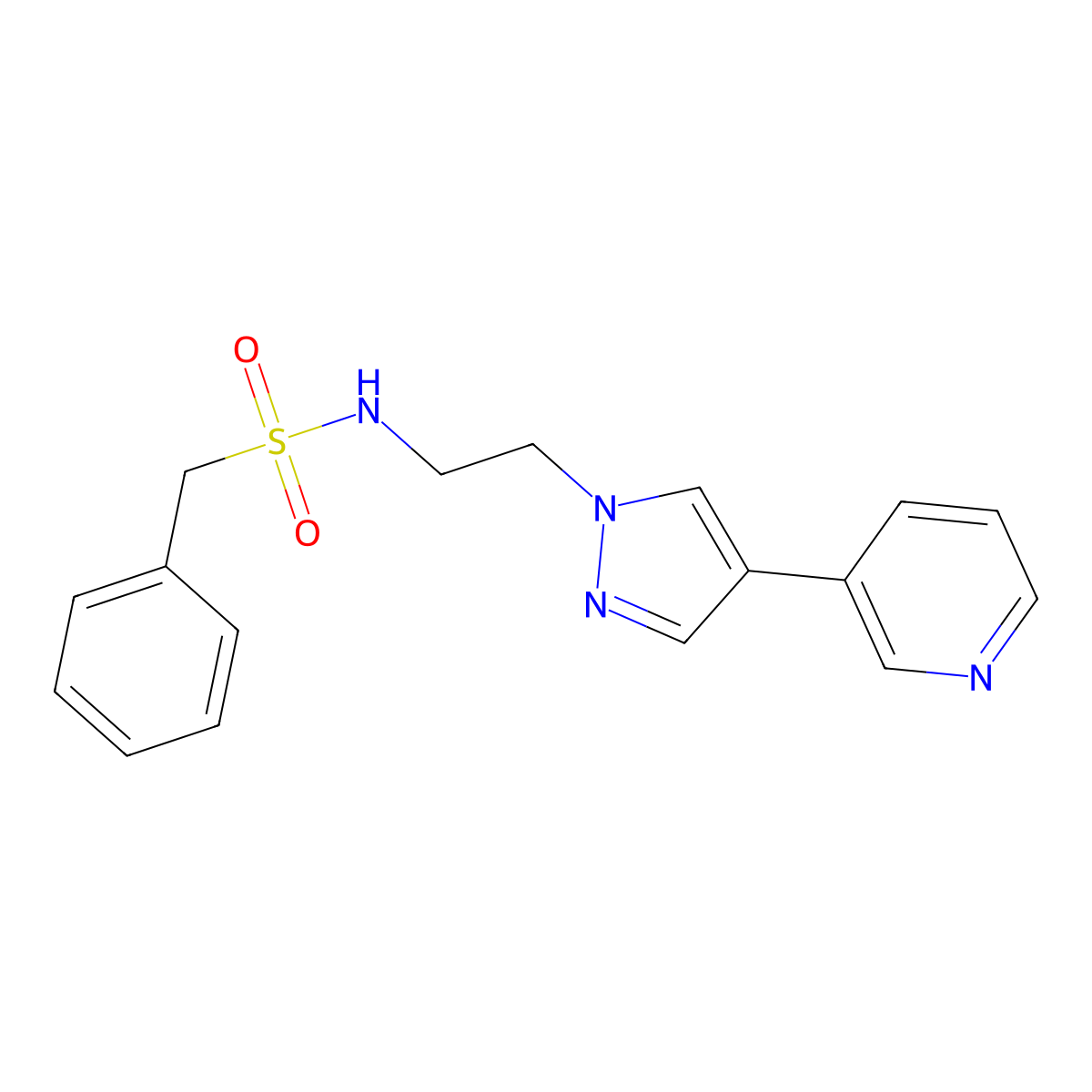 1-phenyl-N-{2-[4-(pyridin-3-yl)-1H-pyrazol-1-yl]ethyl}methanesulfonamide molecular structure, CAS 2097864-27-0