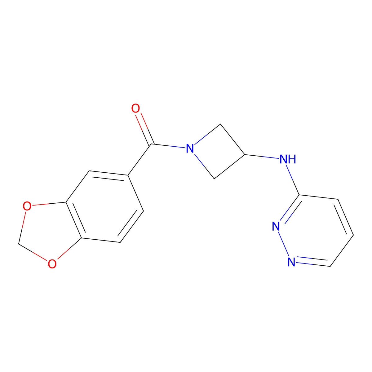 N-[1-(2H-1,3-benzodioxole-5-carbonyl)azetidin-3-yl]pyridazin-3-amine molecular structure, CAS 2097864-28-1