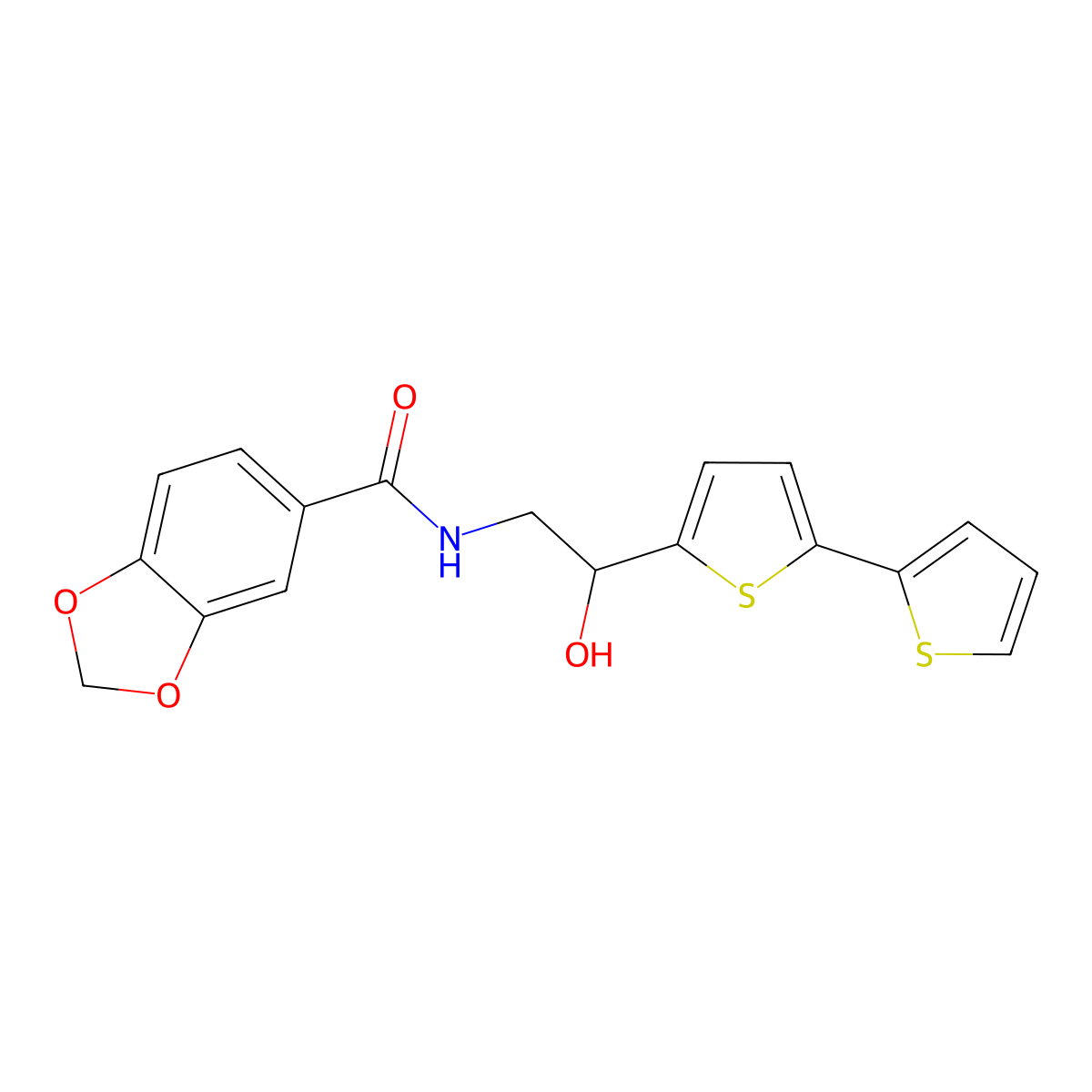 N-(2-{[2,2'-bithiophene]-5-yl}-2-hydroxyethyl)-2H-1,3-benzodioxole-5-carboxamide molecular structure, CAS 2097864-29-2