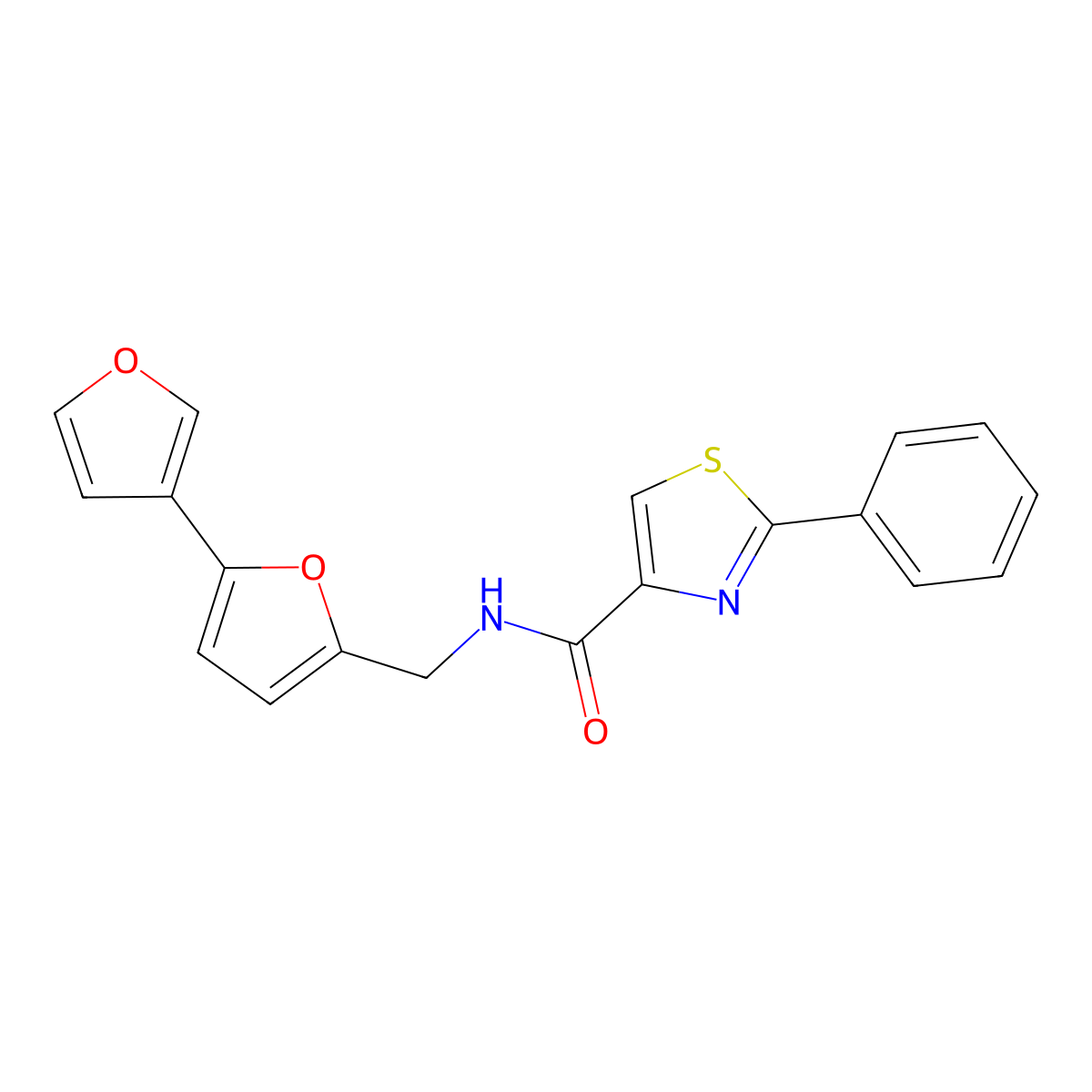 N-({[2,3'-bifuran]-5-yl}methyl)-2-phenyl-1,3-thiazole-4-carboxamide molecular structure, CAS 2097864-45-2