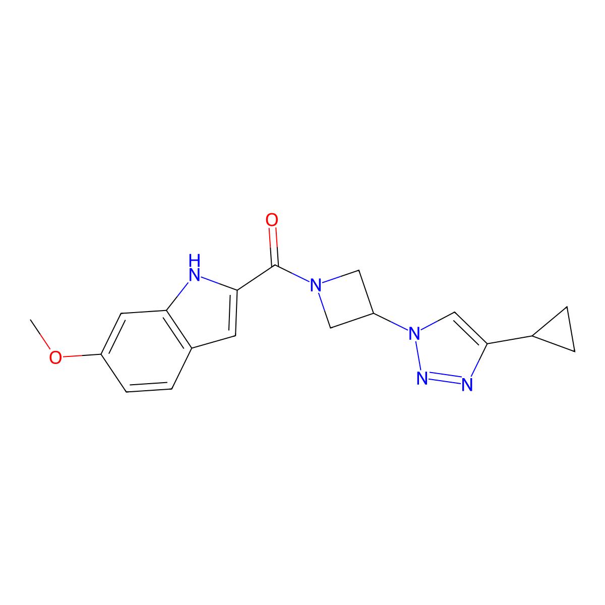 (3-(4-cyclopropyl-1H-1,2,3-triazol-1-yl)azetidin-1-yl)(6-methoxy-1H-indol-2-yl)methanone molecular structure, CAS 2097864-51-0
