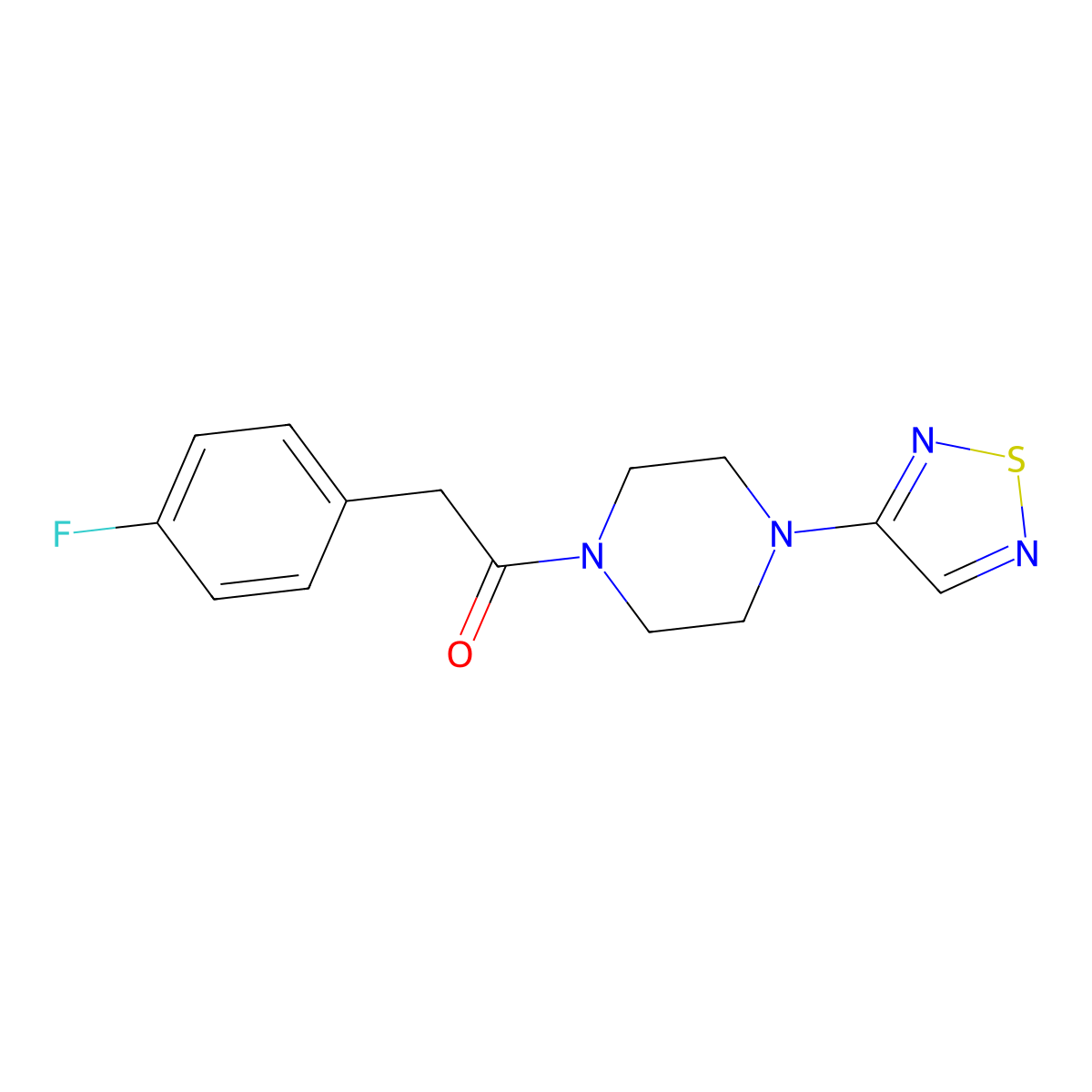 2-(4-Fluorophenyl)-1-[4-(1,2,5-thiadiazol-3-yl)piperazin-1-yl]ethan-1-one molecular structure, CAS 2097864-52-1