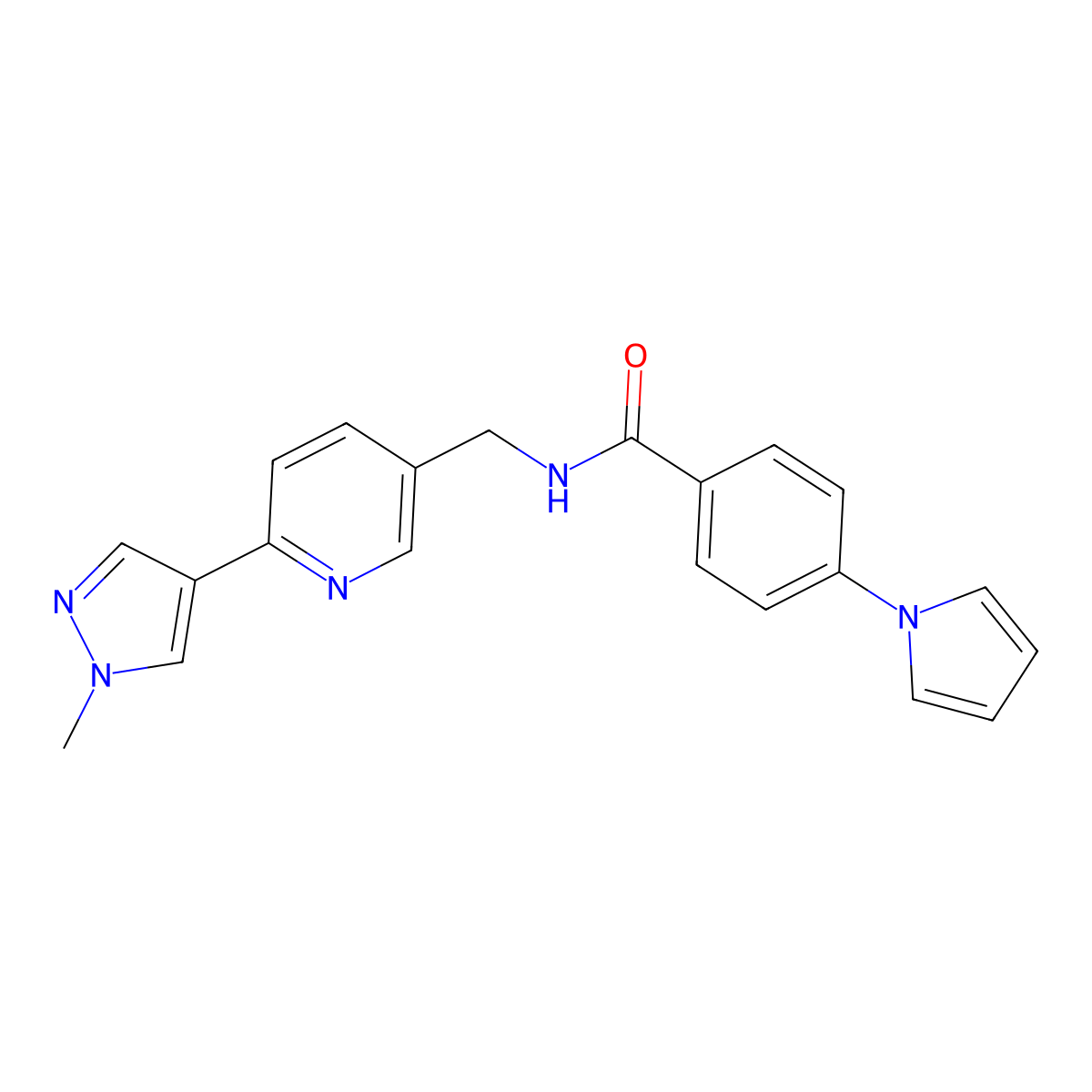 N-{[6-(1-methyl-1H-pyrazol-4-yl)pyridin-3-yl]methyl}-4-(1H-pyrrol-1-yl)benzamide molecular structure, CAS 2097864-59-8
