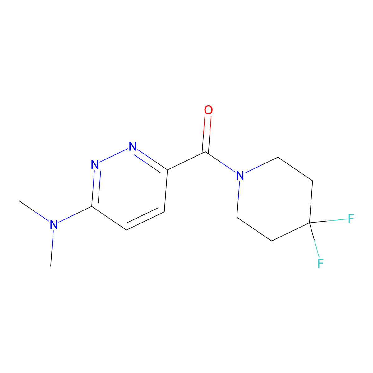 6-(4,4-difluoropiperidine-1-carbonyl)-N,N-dimethylpyridazin-3-amine molecular structure, CAS 2097864-60-1