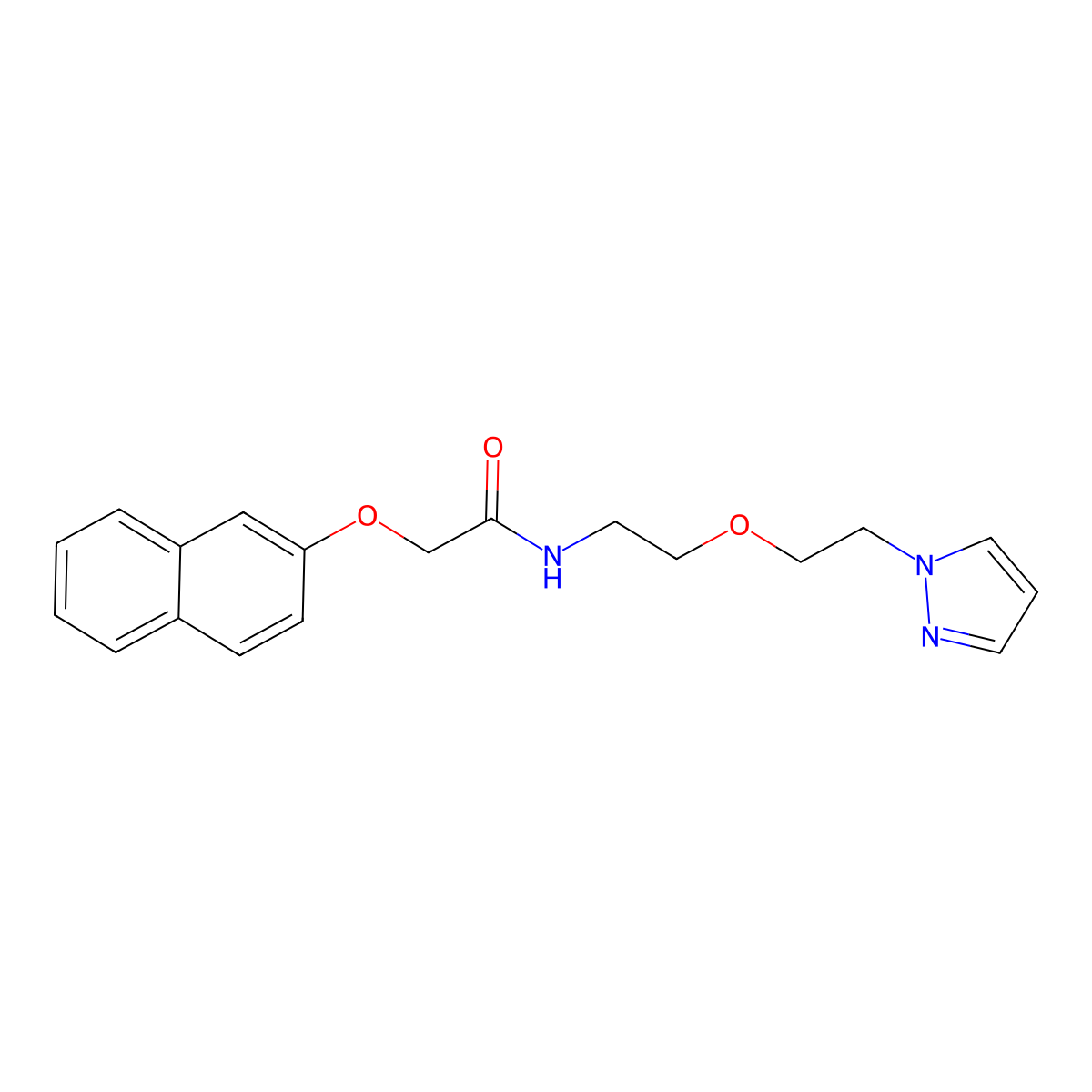 2-(naphthalen-2-yloxy)-N-{2-[2-(1H-pyrazol-1-yl)ethoxy]ethyl}acetamide molecular structure, CAS 2097864-74-7