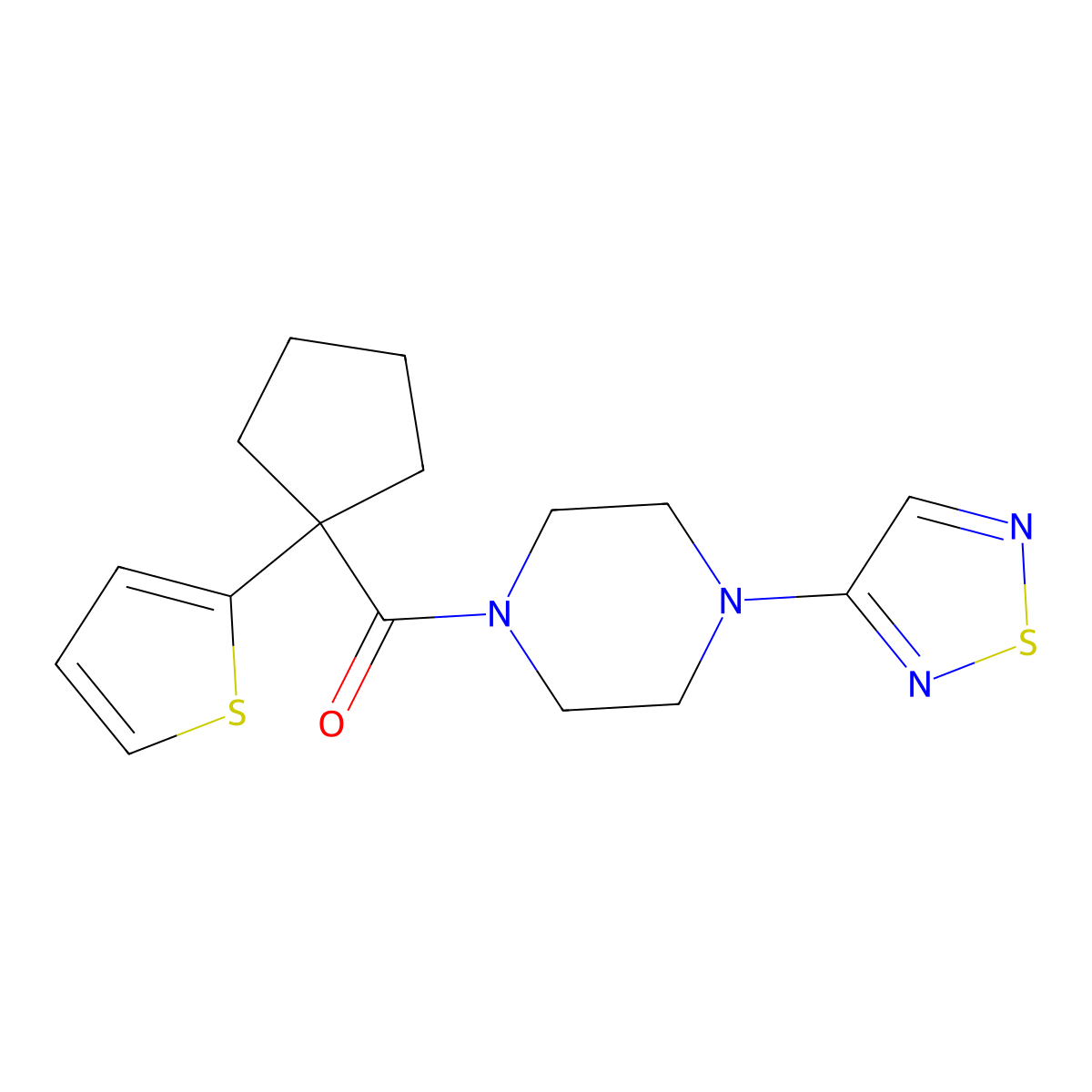 1-(1,2,5-Thiadiazol-3-yl)-4-[1-(thiophen-2-yl)cyclopentanecarbonyl]piperazine molecular structure, CAS 2097864-79-2