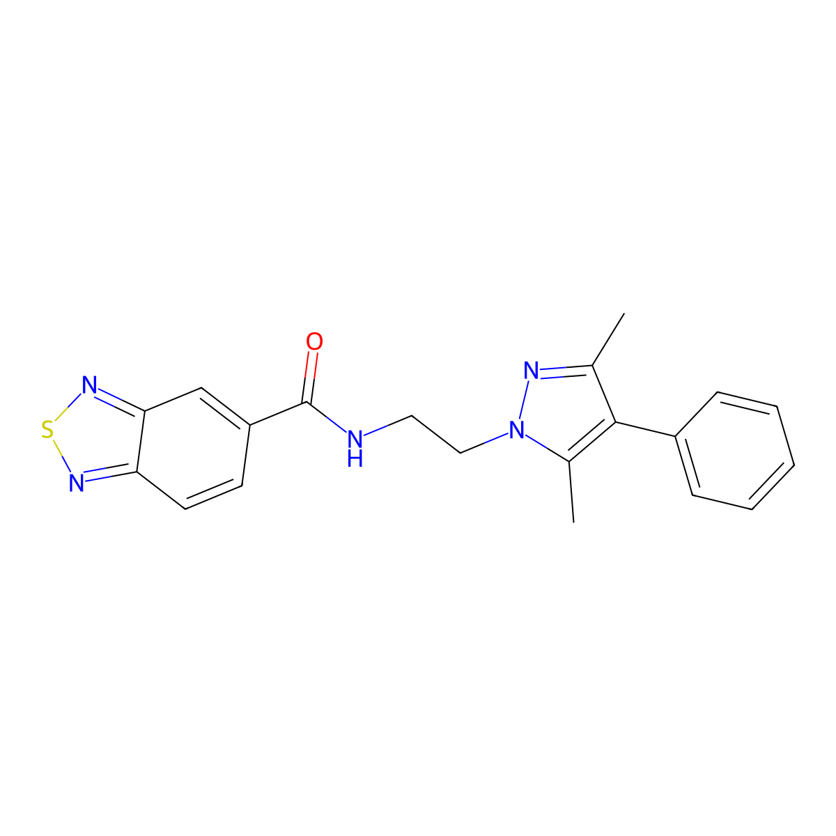 N-[2-(3,5-dimethyl-4-phenyl-1H-pyrazol-1-yl)ethyl]-2,1,3-benzothiadiazole-5-carboxamide molecular structure, CAS 2097864-80-5