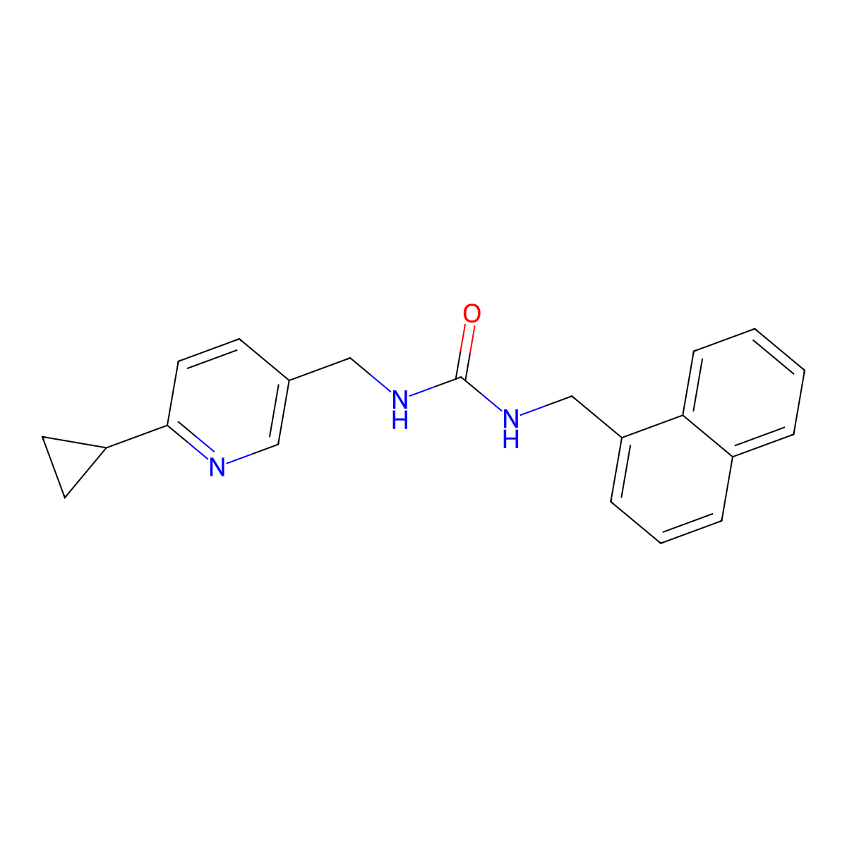 3-[(6-Cyclopropylpyridin-3-yl)methyl]-1-[(naphthalen-1-yl)methyl]urea molecular structure, CAS 2097864-97-4