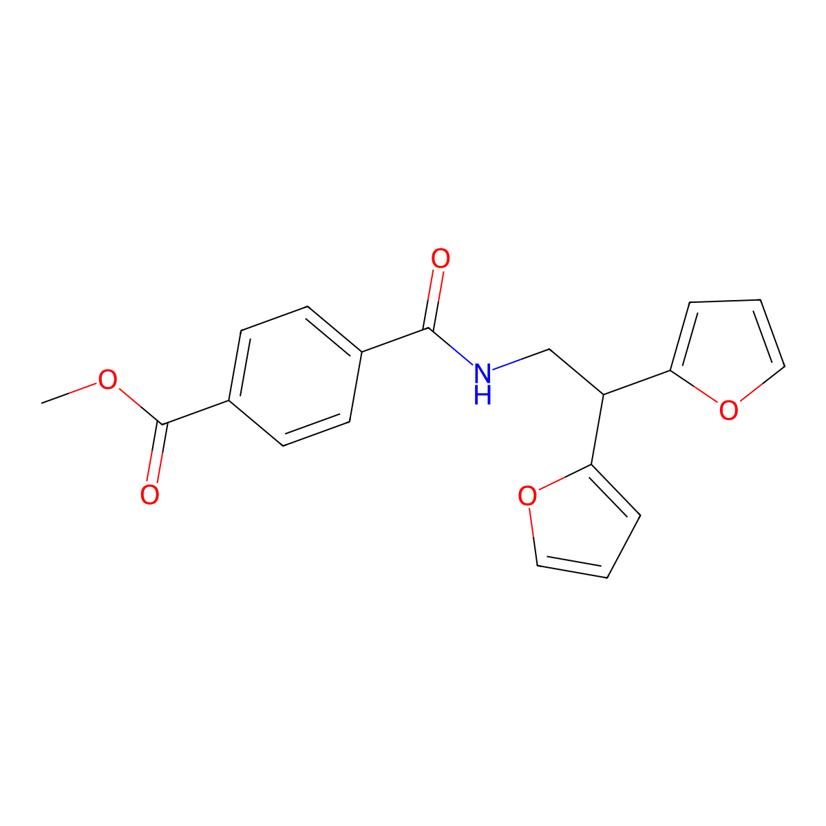 Methyl 4-{[2,2-bis(furan-2-yl)ethyl]carbamoyl}benzoate molecular structure, CAS 2097865-24-0