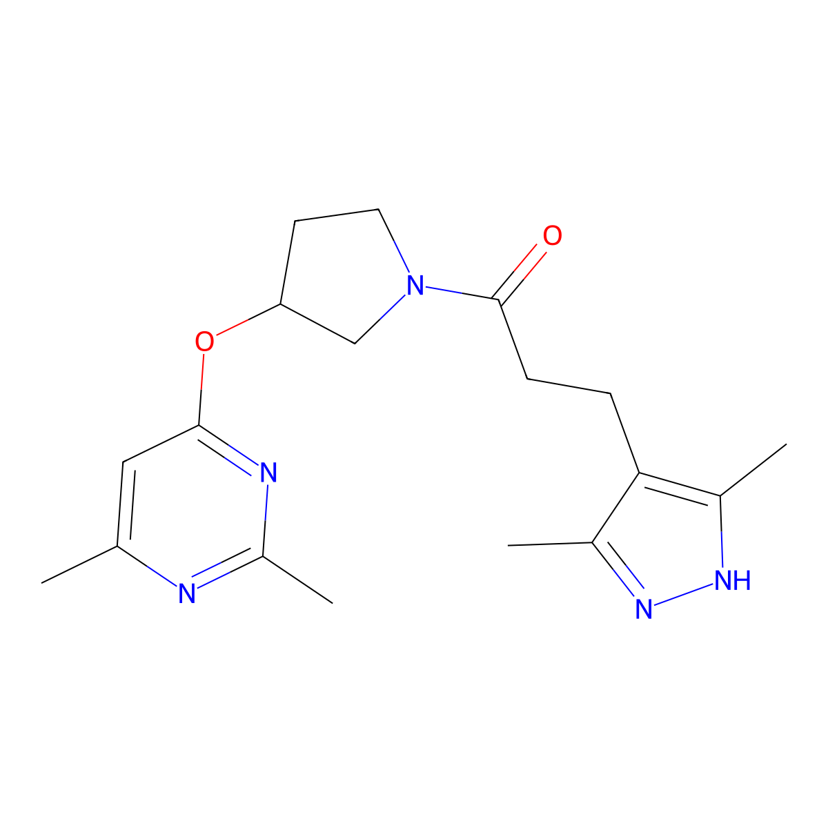 3-(3,5-dimethyl-1H-pyrazol-4-yl)-1-{3-[(2,6-dimethylpyrimidin-4-yl)oxy]pyrrolidin-1-yl}propan-1-one molecular structure, CAS 2097865-33-1