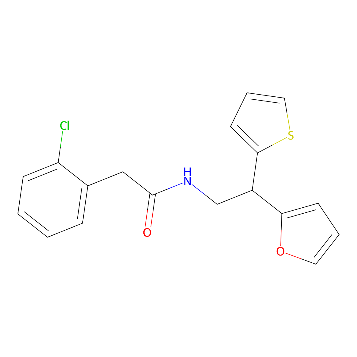 2-(2-chlorophenyl)-N-[2-(furan-2-yl)-2-(thiophen-2-yl)ethyl]acetamide molecular structure, CAS 2097865-34-2