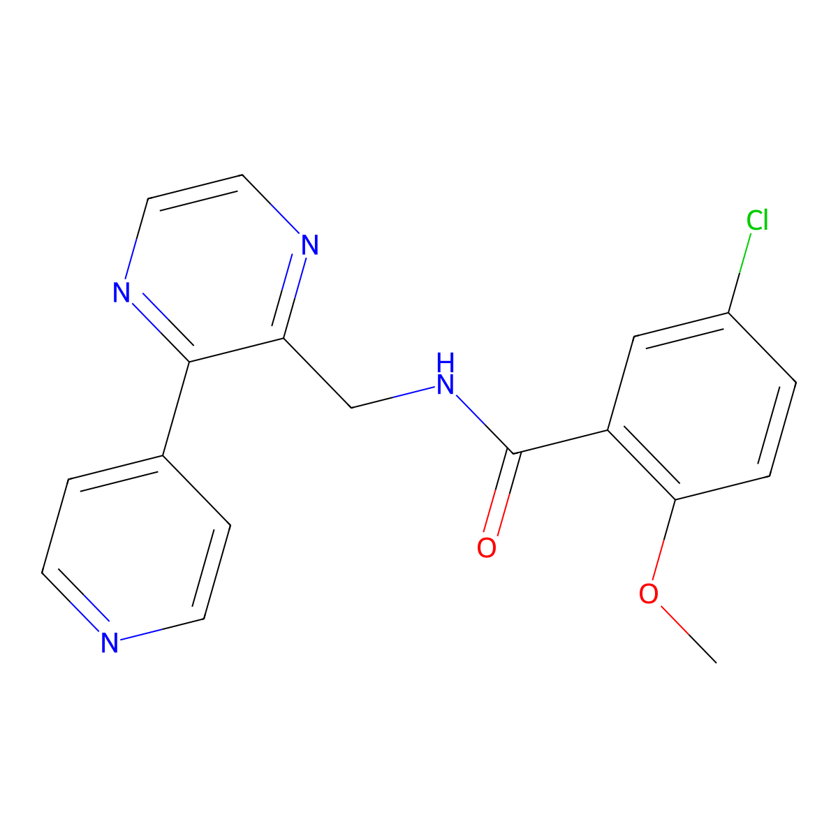 5-chloro-2-methoxy-N-{[3-(pyridin-4-yl)pyrazin-2-yl]methyl}benzamide molecular structure, CAS 2097865-35-3