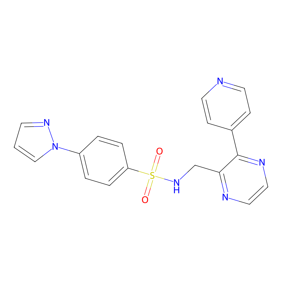 4-(1H-pyrazol-1-yl)-N-{[3-(pyridin-4-yl)pyrazin-2-yl]methyl}benzene-1-sulfonamide molecular structure, CAS 2097865-38-6