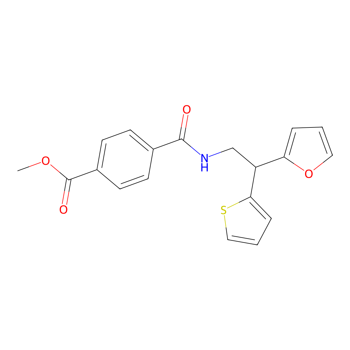 Methyl 4-{[2-(furan-2-yl)-2-(thiophen-2-yl)ethyl]carbamoyl}benzoate molecular structure, CAS 2097865-40-0