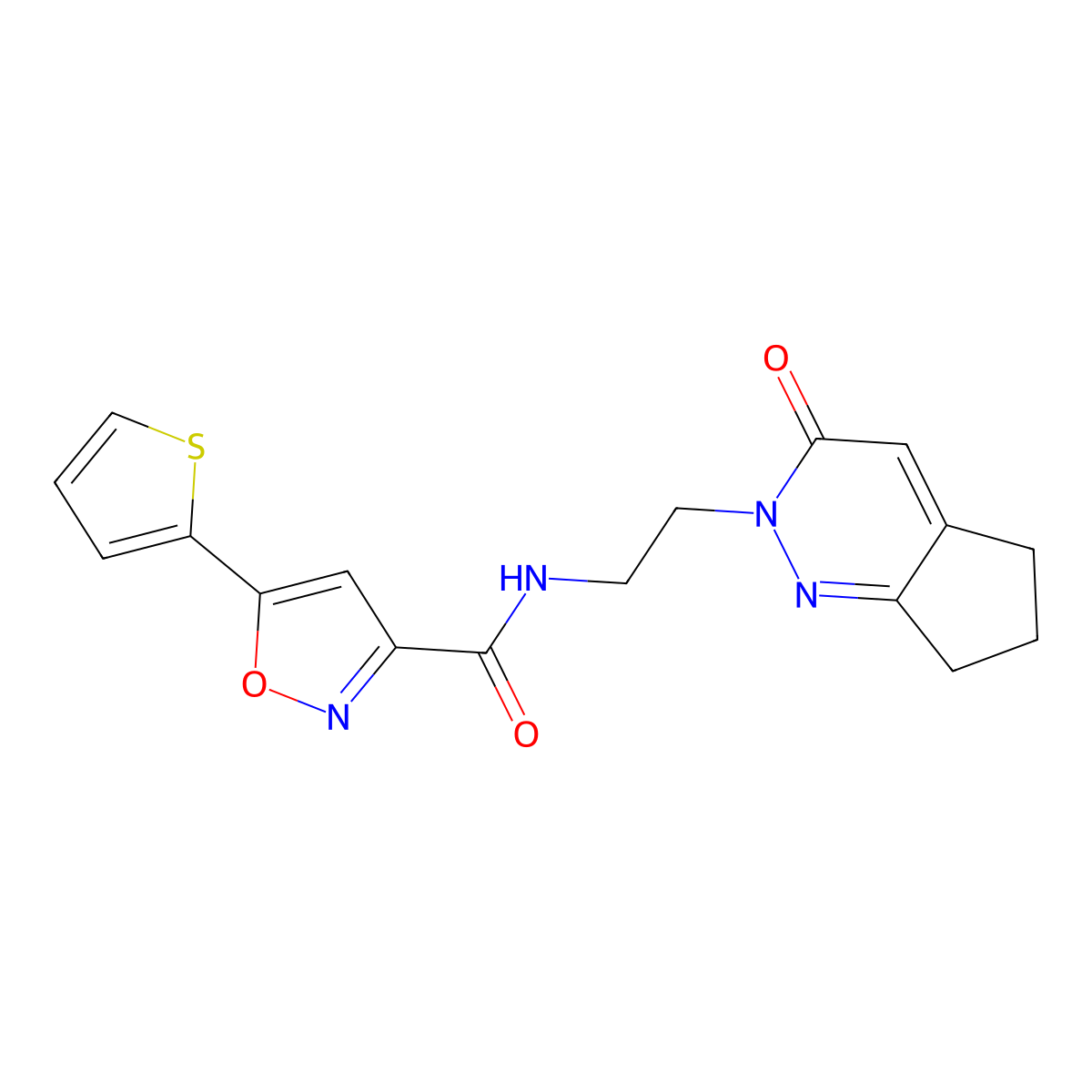N-(2-(3-oxo-3,5,6,7-tetrahydro-2H-cyclopenta[c]pyridazin-2-yl)ethyl)-5-(thiophen-2-yl)isoxazole-3-carboxamide molecular structure, CAS 2097865-42-2