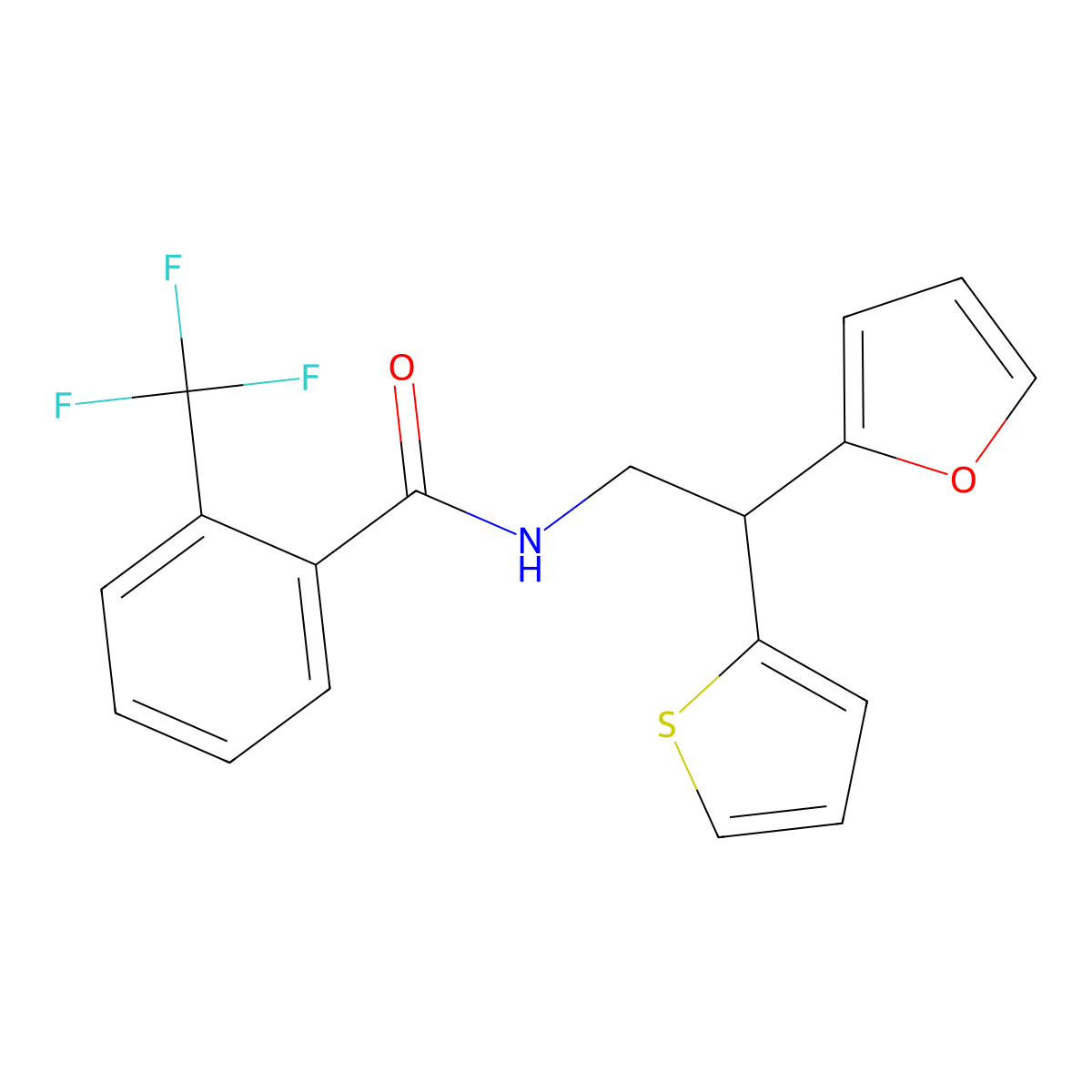 N-[2-(furan-2-yl)-2-(thiophen-2-yl)ethyl]-2-(trifluoromethyl)benzamide molecular structure, CAS 2097865-46-6