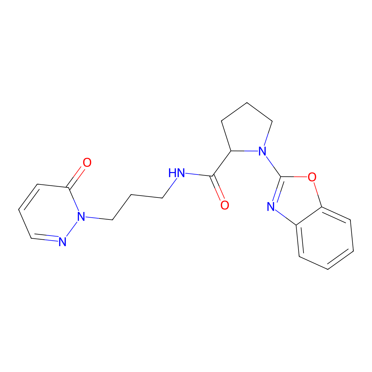 1-(1,3-benzoxazol-2-yl)-N-[3-(6-oxo-1,6-dihydropyridazin-1-yl)propyl]pyrrolidine-2-carboxamide molecular structure, CAS 2097865-61-5