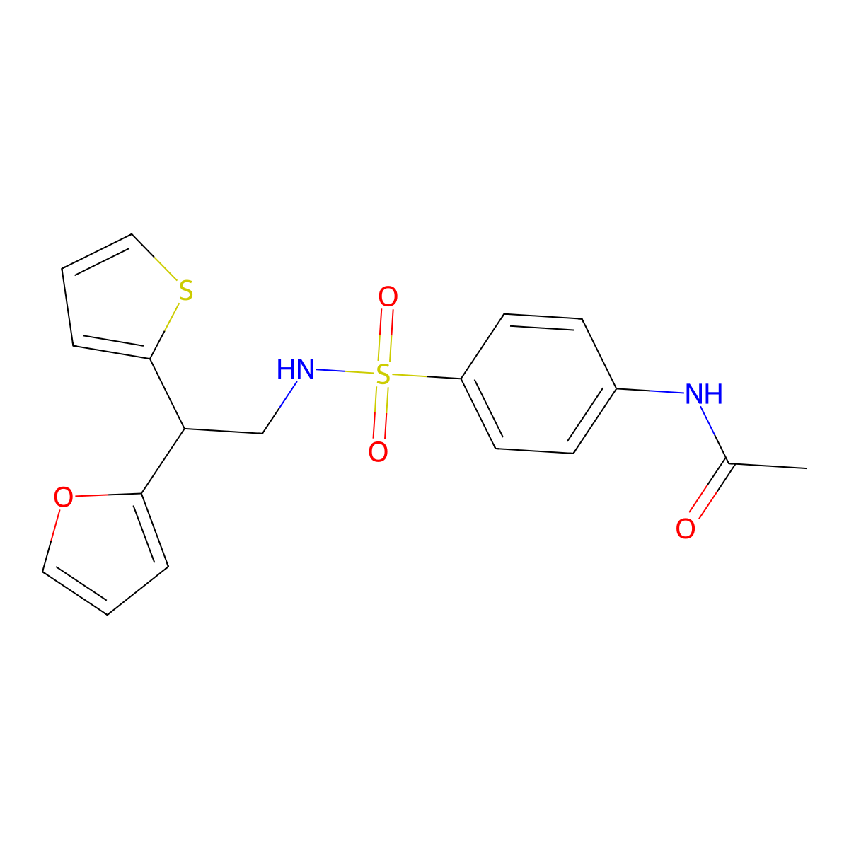 N-(4-{[2-(furan-2-yl)-2-(thiophen-2-yl)ethyl]sulfamoyl}phenyl)acetamide molecular structure, CAS 2097865-63-7