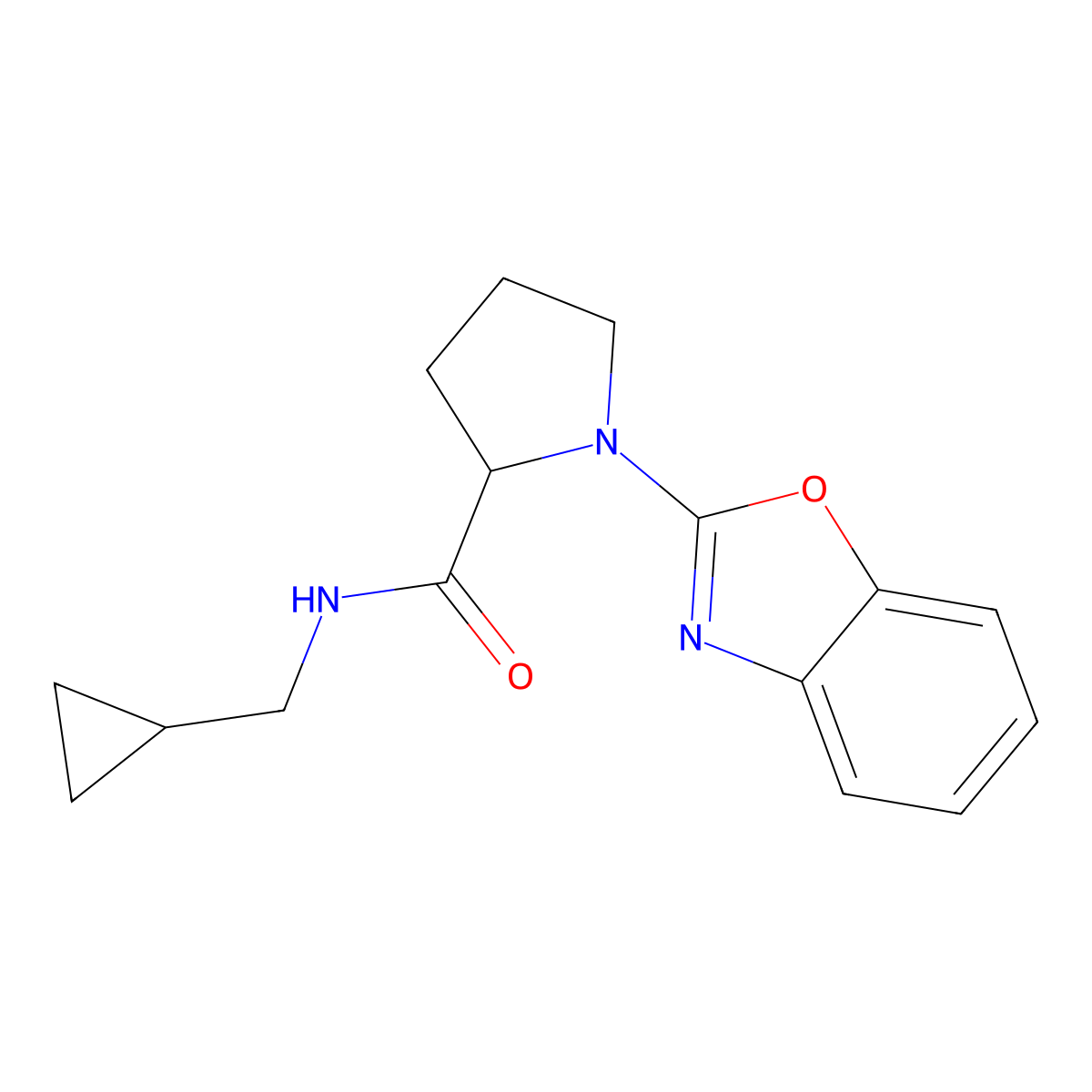 1-(1,3-benzoxazol-2-yl)-N-(cyclopropylmethyl)pyrrolidine-2-carboxamide molecular structure, CAS 2097865-66-0