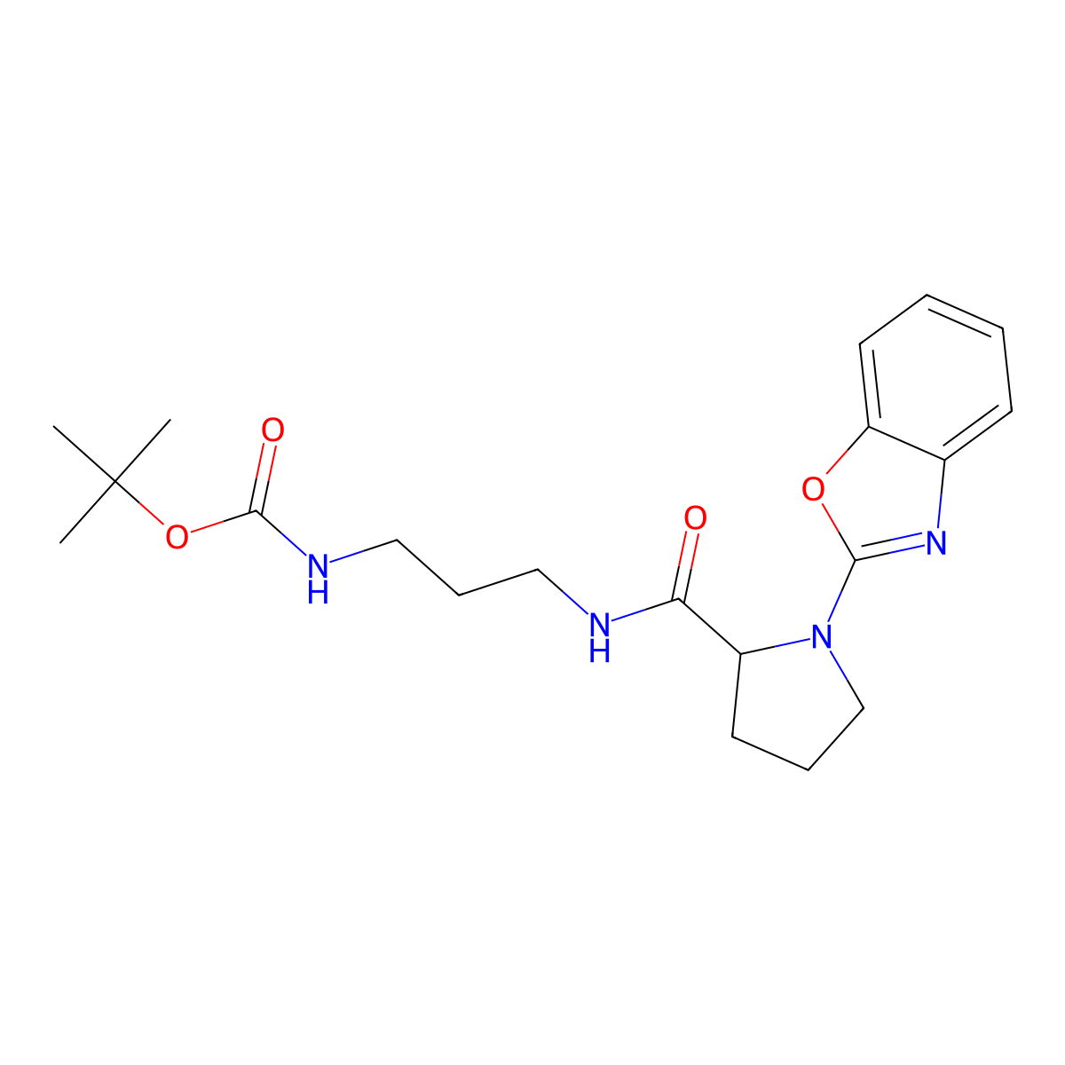 tert-butyl N-(3-{[1-(1,3-benzoxazol-2-yl)pyrrolidin-2-yl]formamido}propyl)carbamate molecular structure, CAS 2097865-67-1