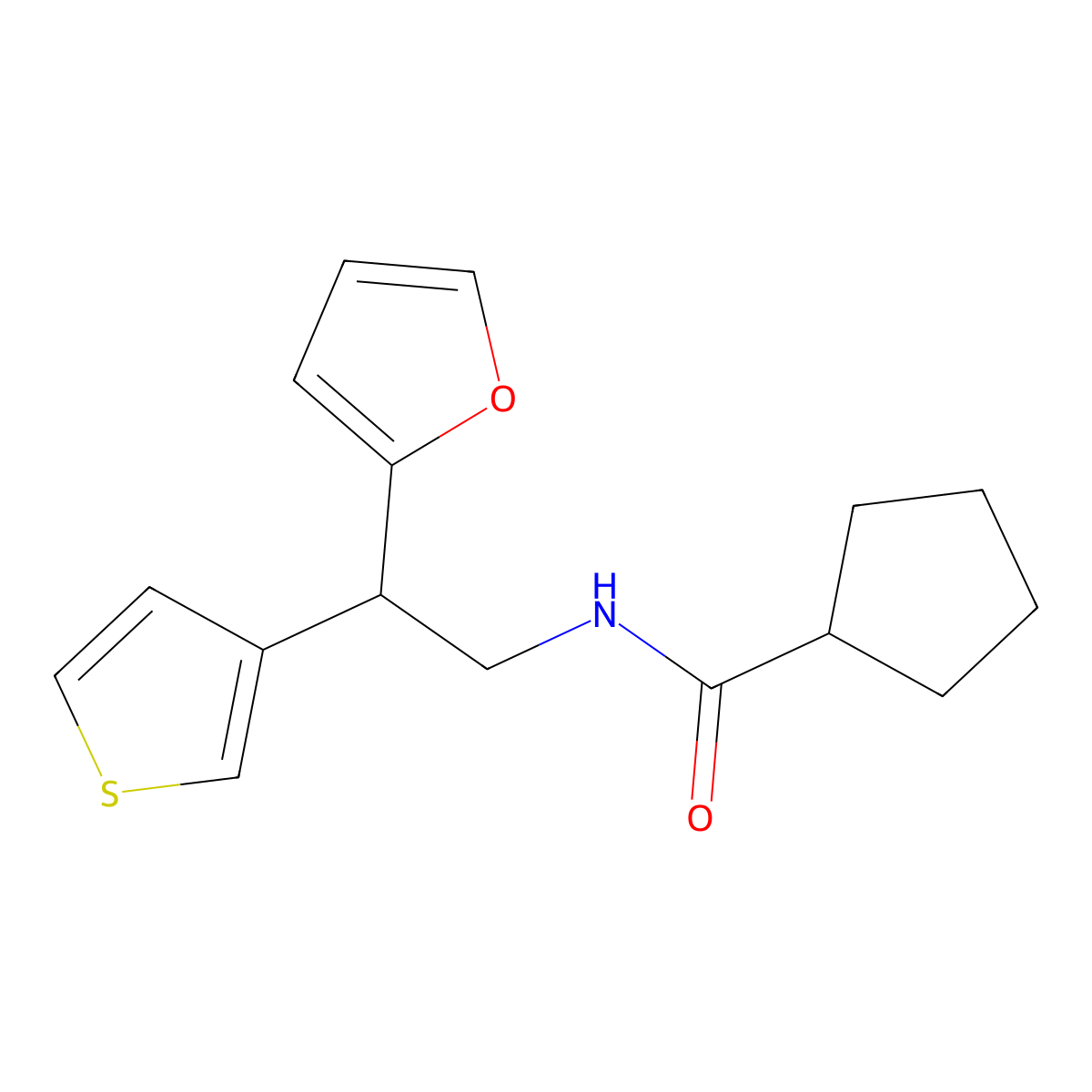 N-[2-(furan-2-yl)-2-(thiophen-3-yl)ethyl]cyclopentanecarboxamide molecular structure, CAS 2097865-73-9
