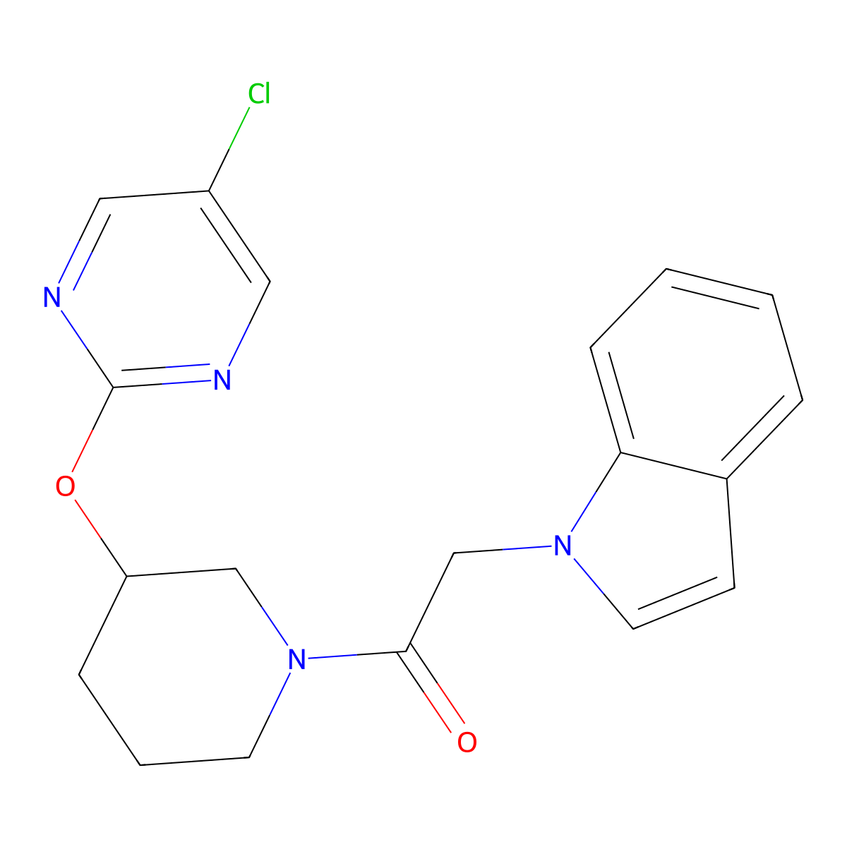 1-{3-[(5-chloropyrimidin-2-yl)oxy]piperidin-1-yl}-2-(1H-indol-1-yl)ethan-1-one molecular structure, CAS 2097865-77-3