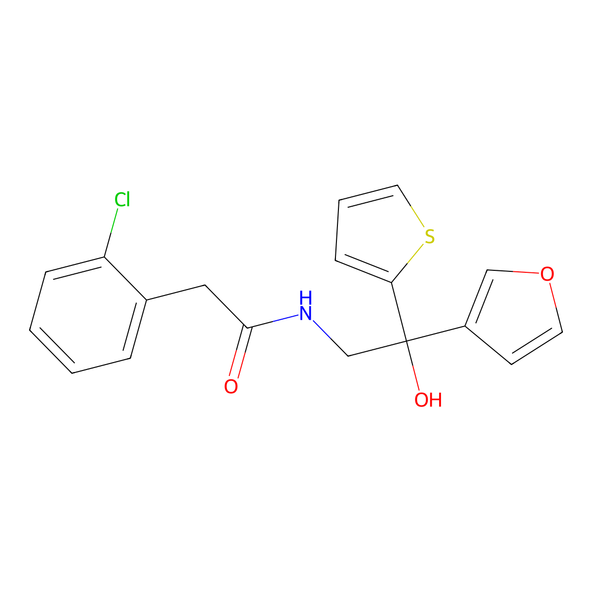 2-(2-chlorophenyl)-N-[2-(furan-3-yl)-2-hydroxy-2-(thiophen-2-yl)ethyl]acetamide molecular structure, CAS 2097865-81-9