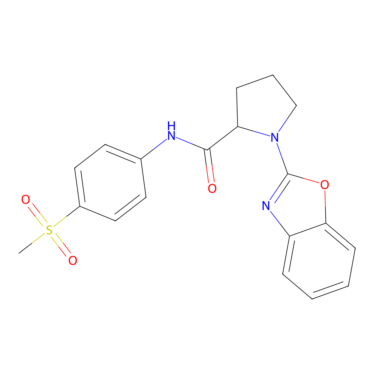 1-(1,3-benzoxazol-2-yl)-N-(4-methanesulfonylphenyl)pyrrolidine-2-carboxamide molecular structure, CAS 2097865-83-1