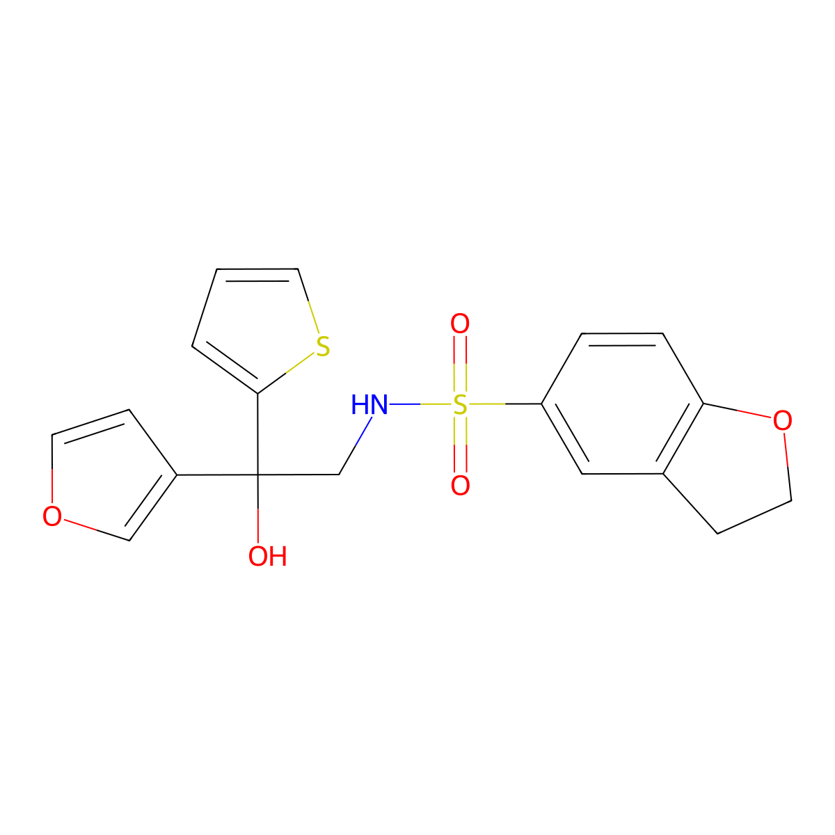 N-[2-(furan-3-yl)-2-hydroxy-2-(thiophen-2-yl)ethyl]-2,3-dihydro-1-benzofuran-5-sulfonamide molecular structure, CAS 2097865-85-3