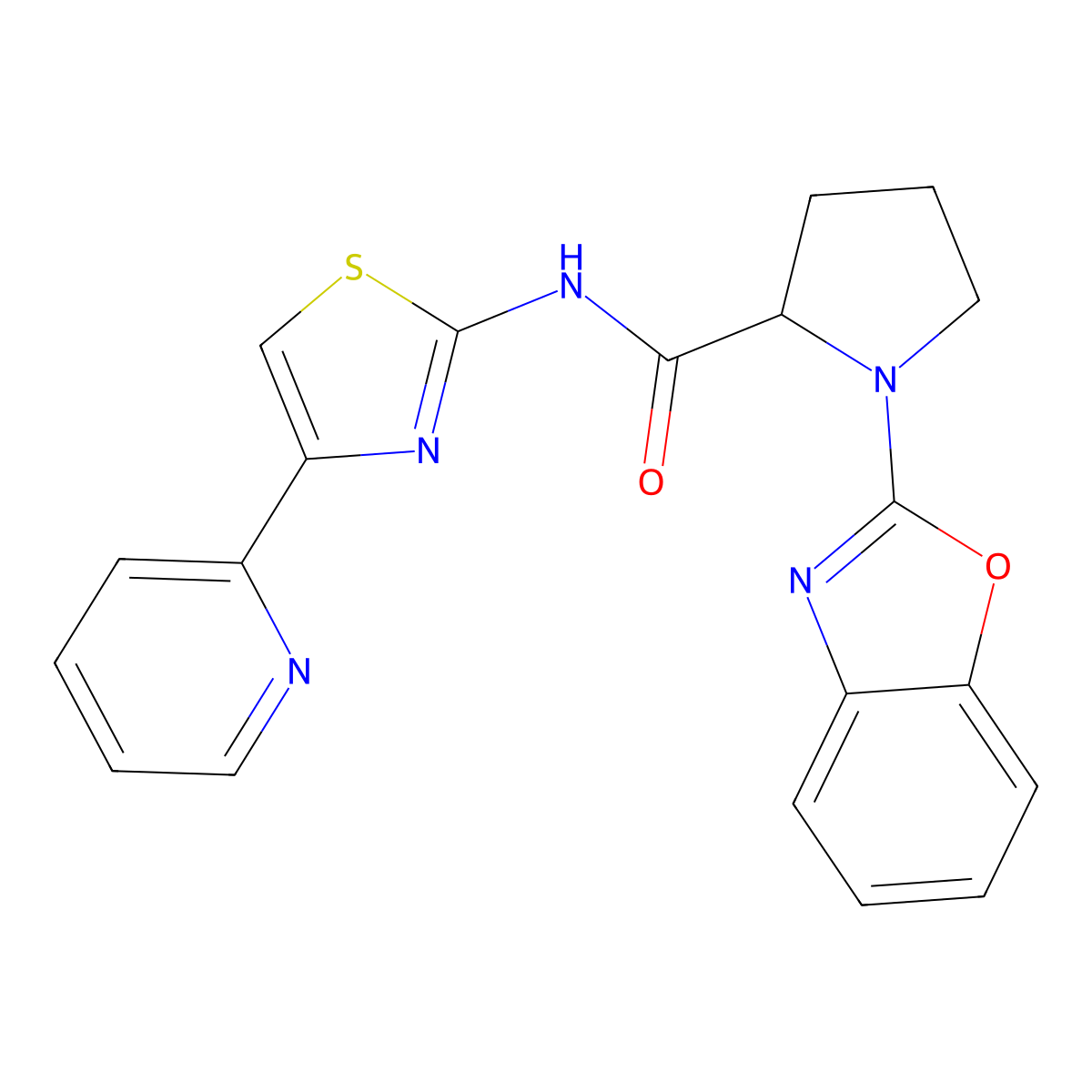 1-(1,3-benzoxazol-2-yl)-N-[4-(pyridin-2-yl)-1,3-thiazol-2-yl]pyrrolidine-2-carboxamide molecular structure, CAS 2097865-86-4