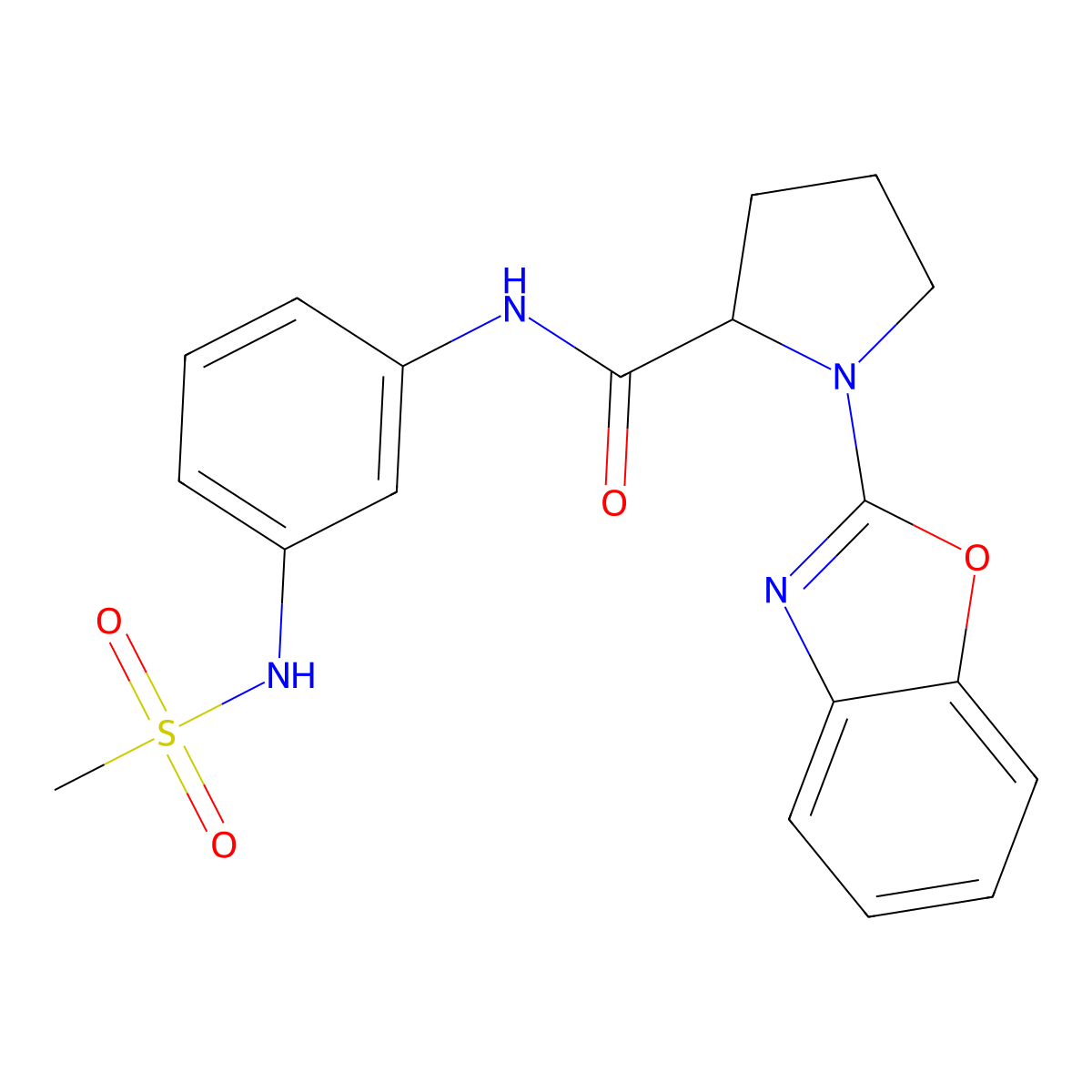 1-(1,3-benzoxazol-2-yl)-N-(3-methanesulfonamidophenyl)pyrrolidine-2-carboxamide molecular structure, CAS 2097865-87-5