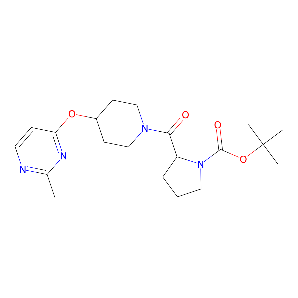 Tert-butyl 2-(4-((2-methylpyrimidin-4-yl)oxy)piperidine-1-carbonyl)pyrrolidine-1-carboxylate molecular structure, CAS 2097865-88-6