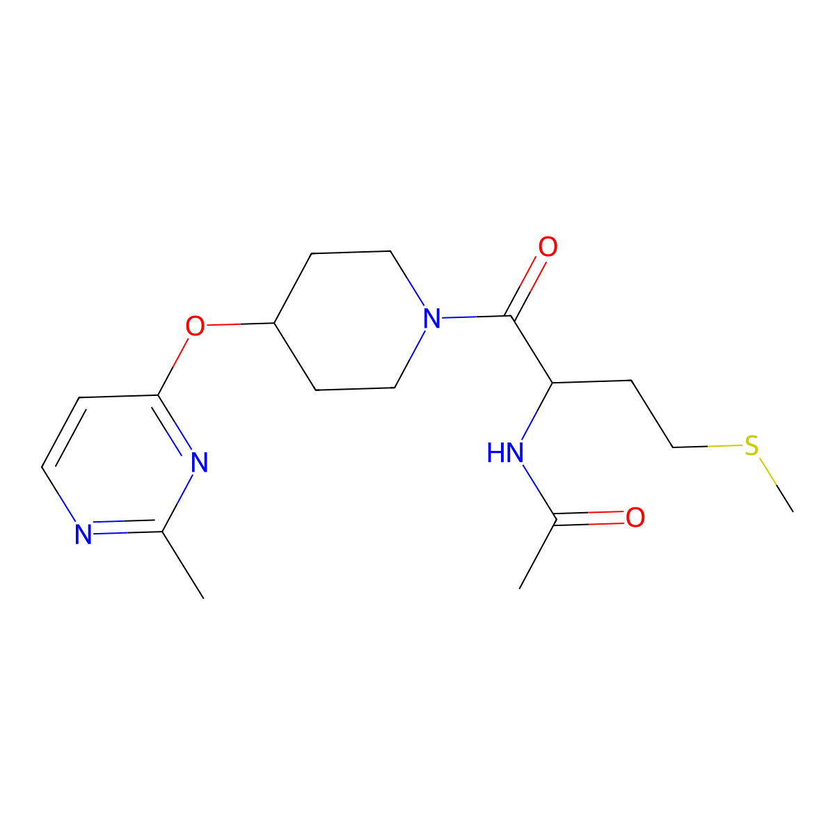 N-(1-(4-((2-methylpyrimidin-4-yl)oxy)piperidin-1-yl)-4-(methylthio)-1-oxobutan-2-yl)acetamide molecular structure, CAS 2097865-92-2