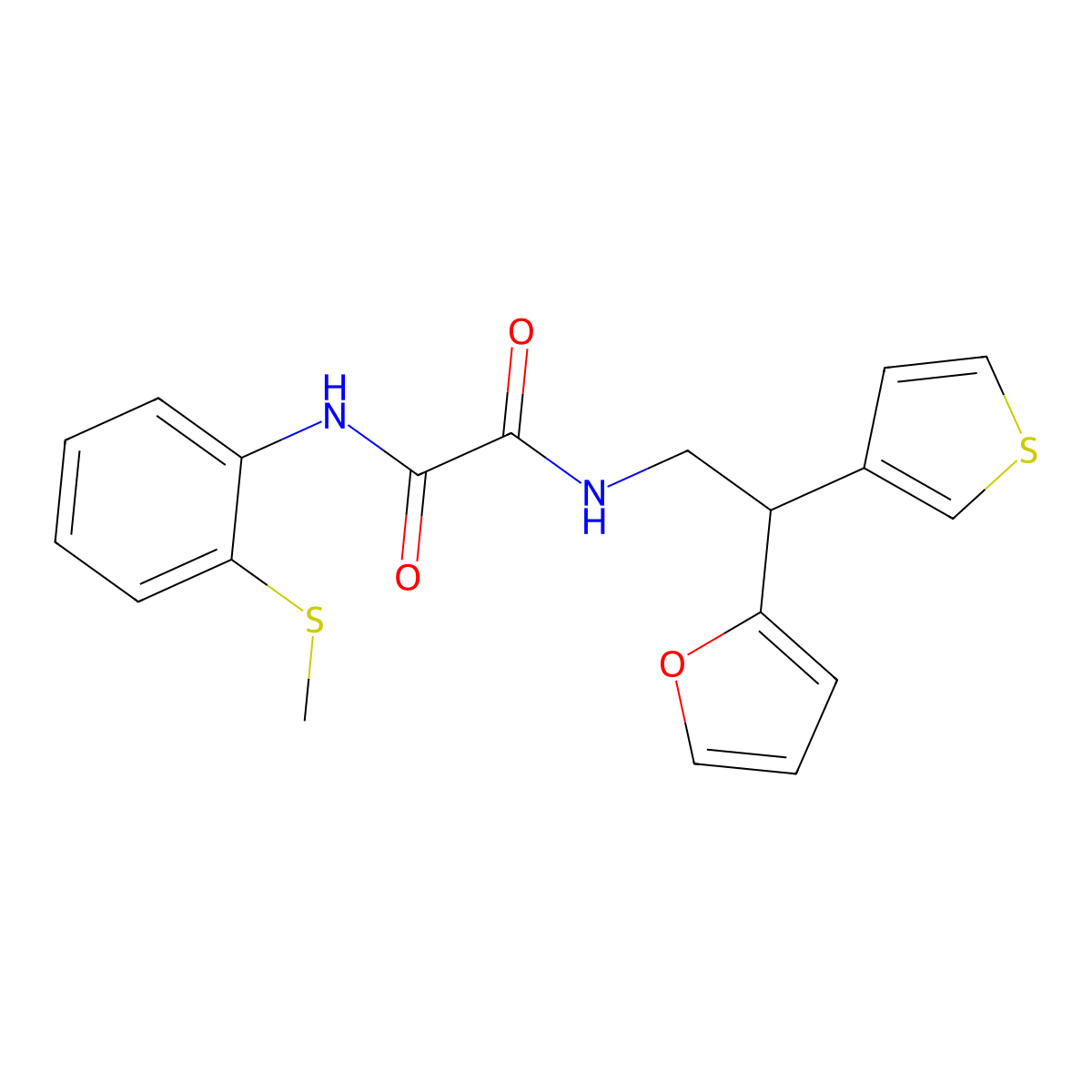 N-[2-(furan-2-yl)-2-(thiophen-3-yl)ethyl]-N'-[2-(methylsulfanyl)phenyl]ethanediamide molecular structure, CAS 2097865-97-7